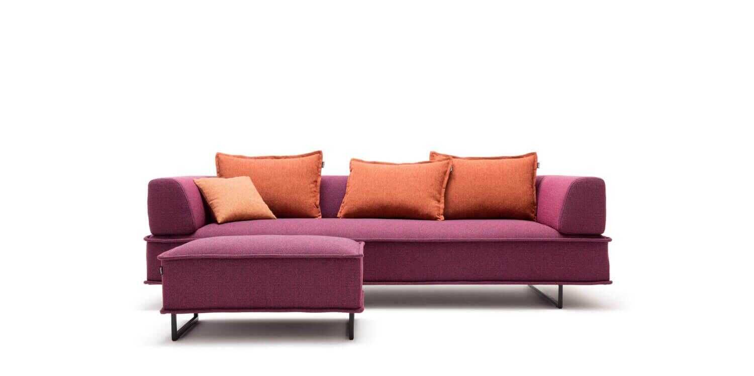 freistil Rolf Benz - Sofa 144 Stoff Violett Blau mit Hockerbank und 3 Kissen - 1