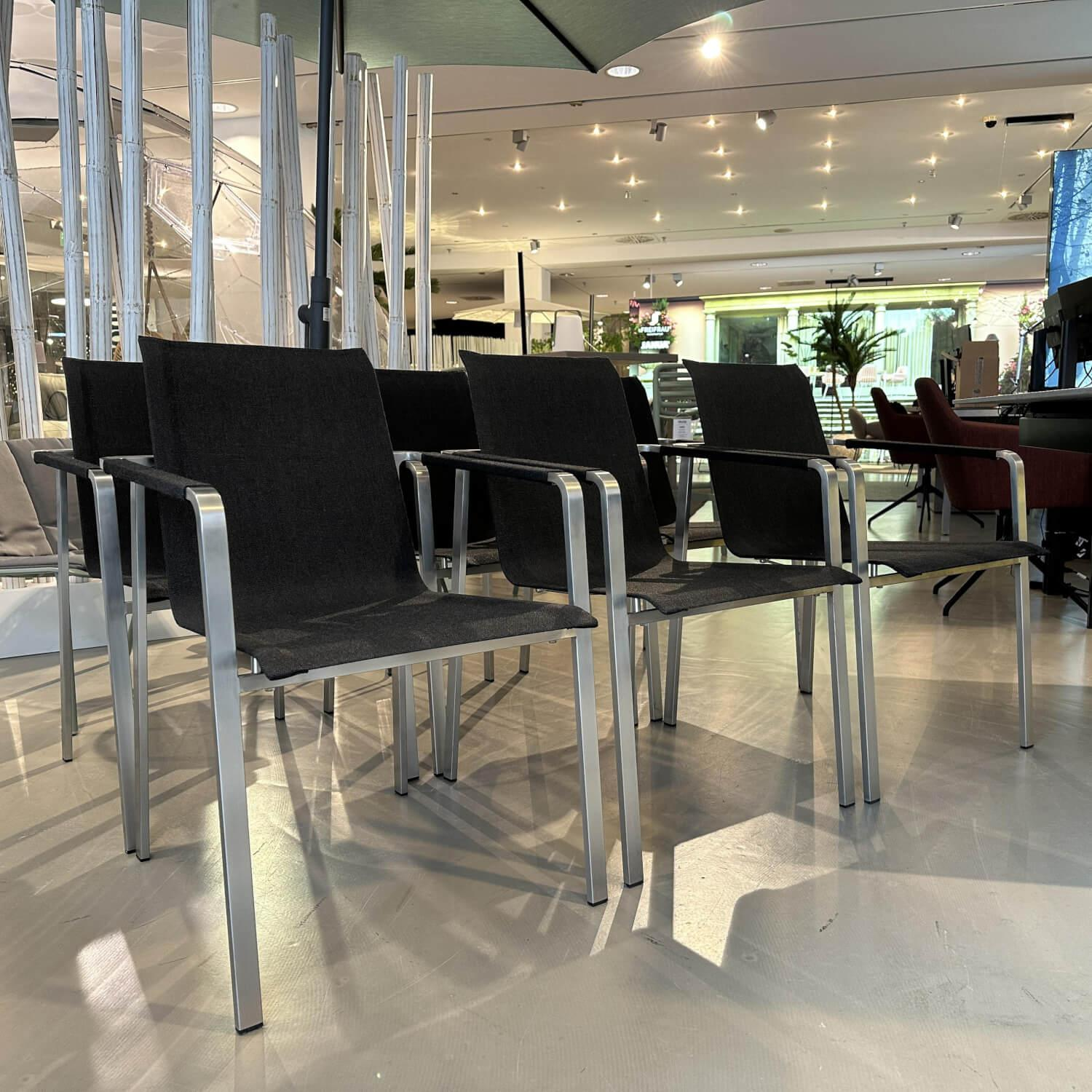 Solpuri - 6er Set Stapelsessel Jazz Bespannung Softex Gewebe Coal Schwarz Grau Gestell Edelstahl - 7