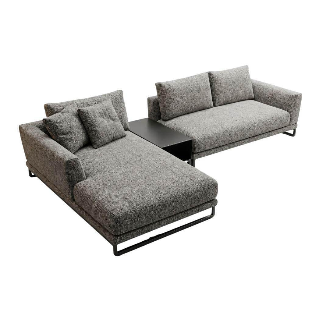 WK Wohnen - Sofa WK 590 Stoff Nizza 92 Stahl Grau Metallkufe U Flach Schwarz - 1