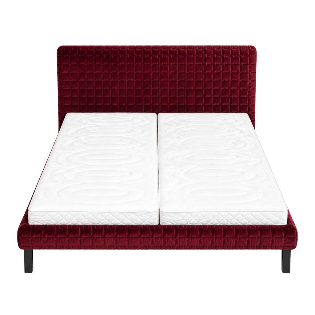Ligne Roset - Bett Ruché Stoff Harald-3 Aubergine 582 Rot ohne Matratzen ohne Lattenrost - 1