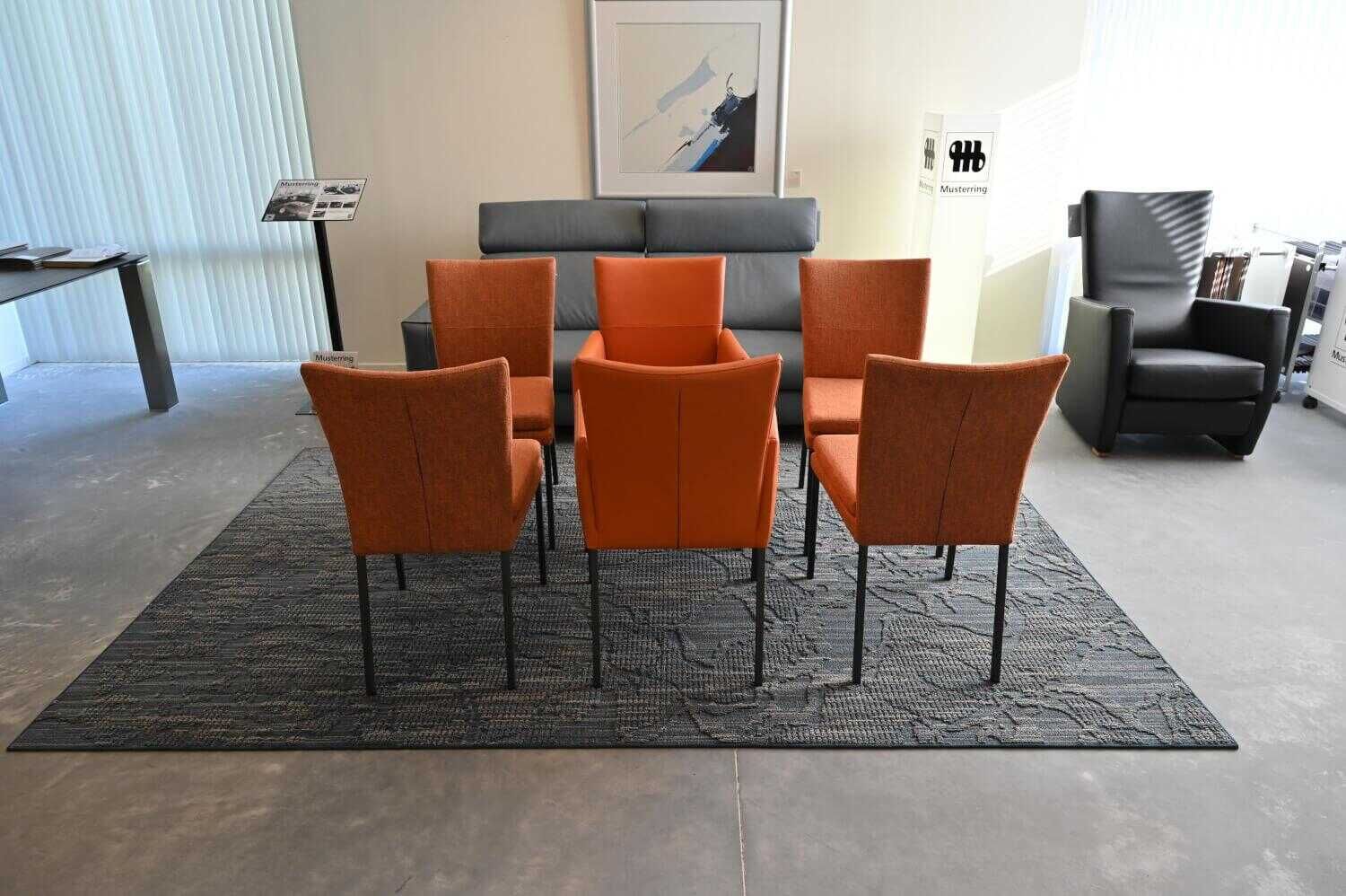 6er-Set Stuhl Stoff Taft Leder Pure Orange