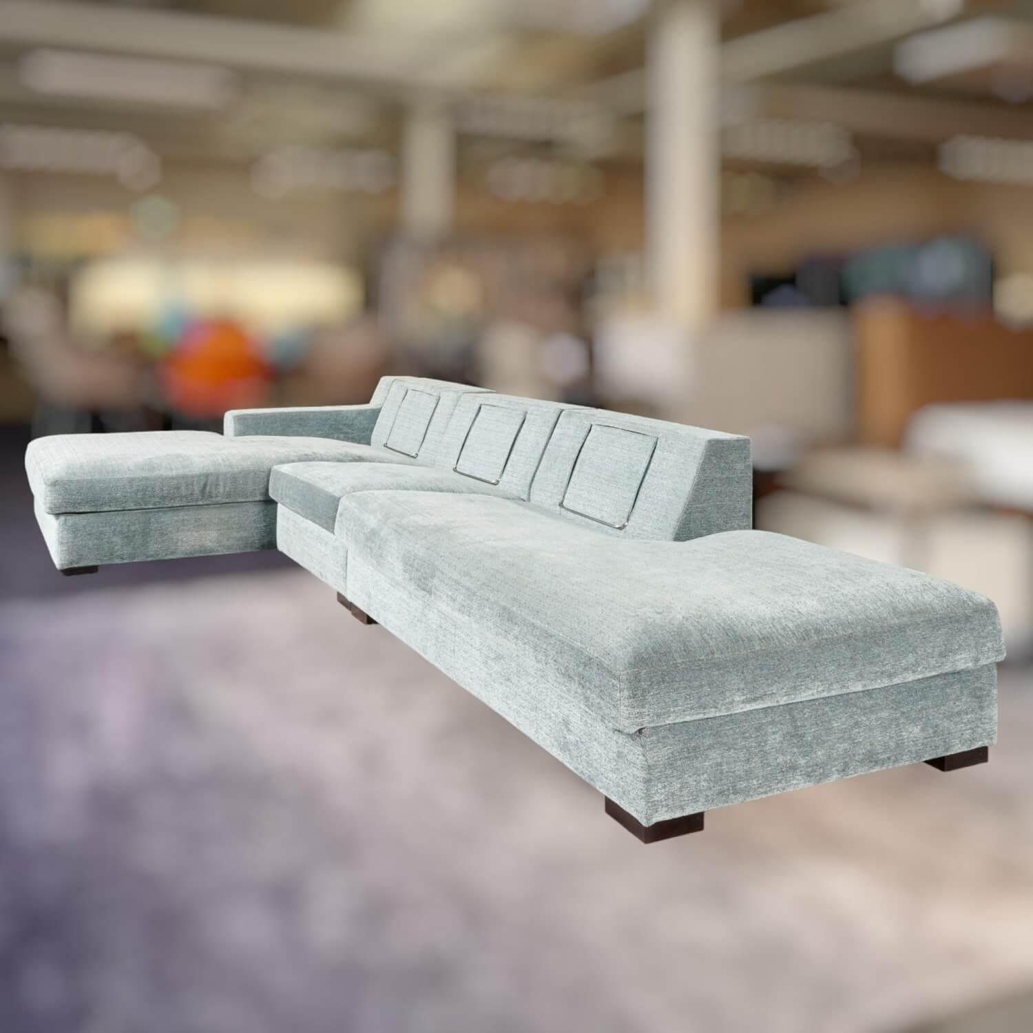 Bielefelder Werkstätten - Ecksofa Inspiration Stoff France BW1754 151 Blau Grau Füße Holz Braun Mit Nackenbügel Und Funktionskissen - 15