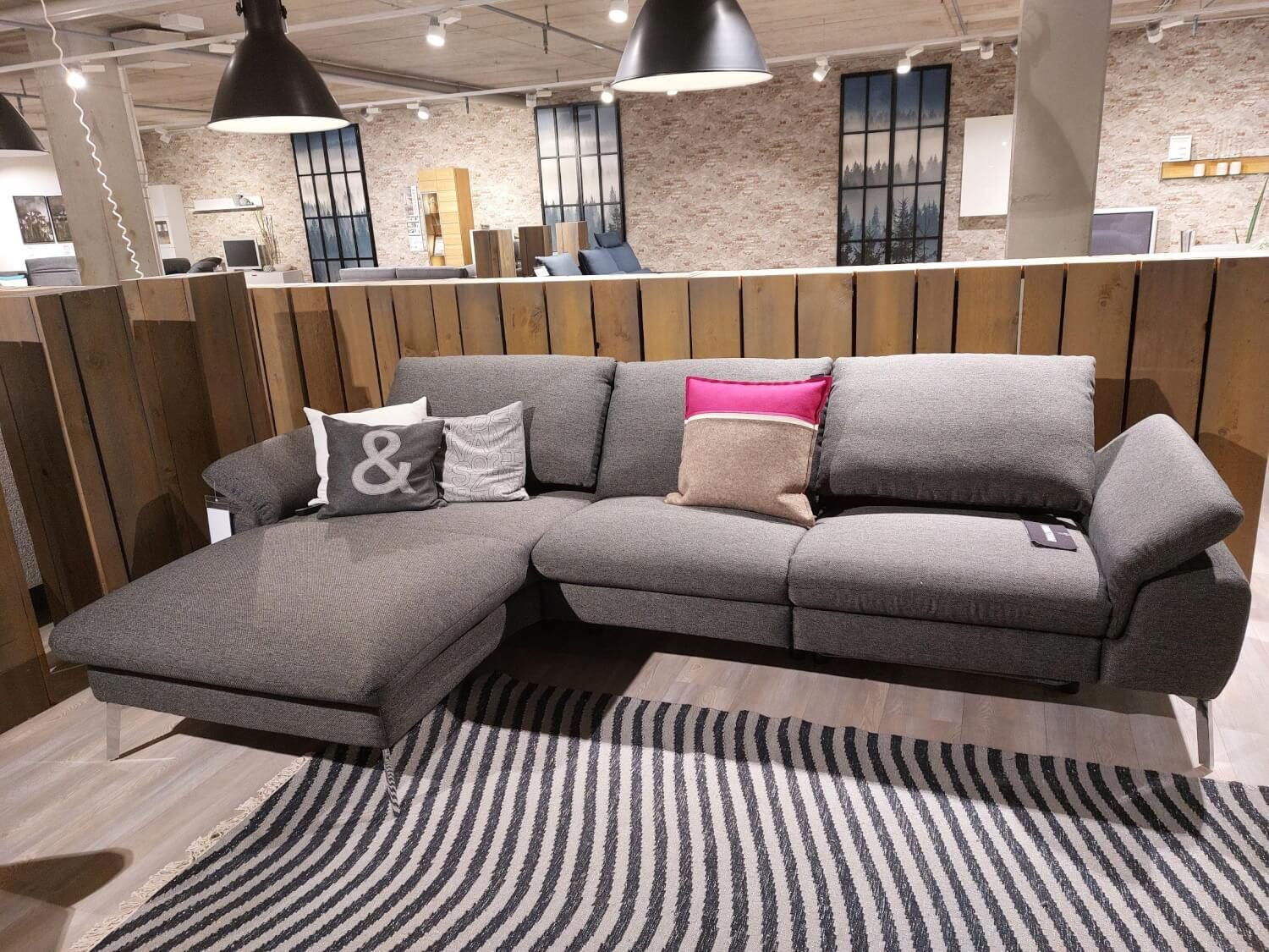 Global - Corner sofa Gotera Fabric Twice Dark Grey Grey Feet Chrome Glossy With partially motorized sleep function - 4