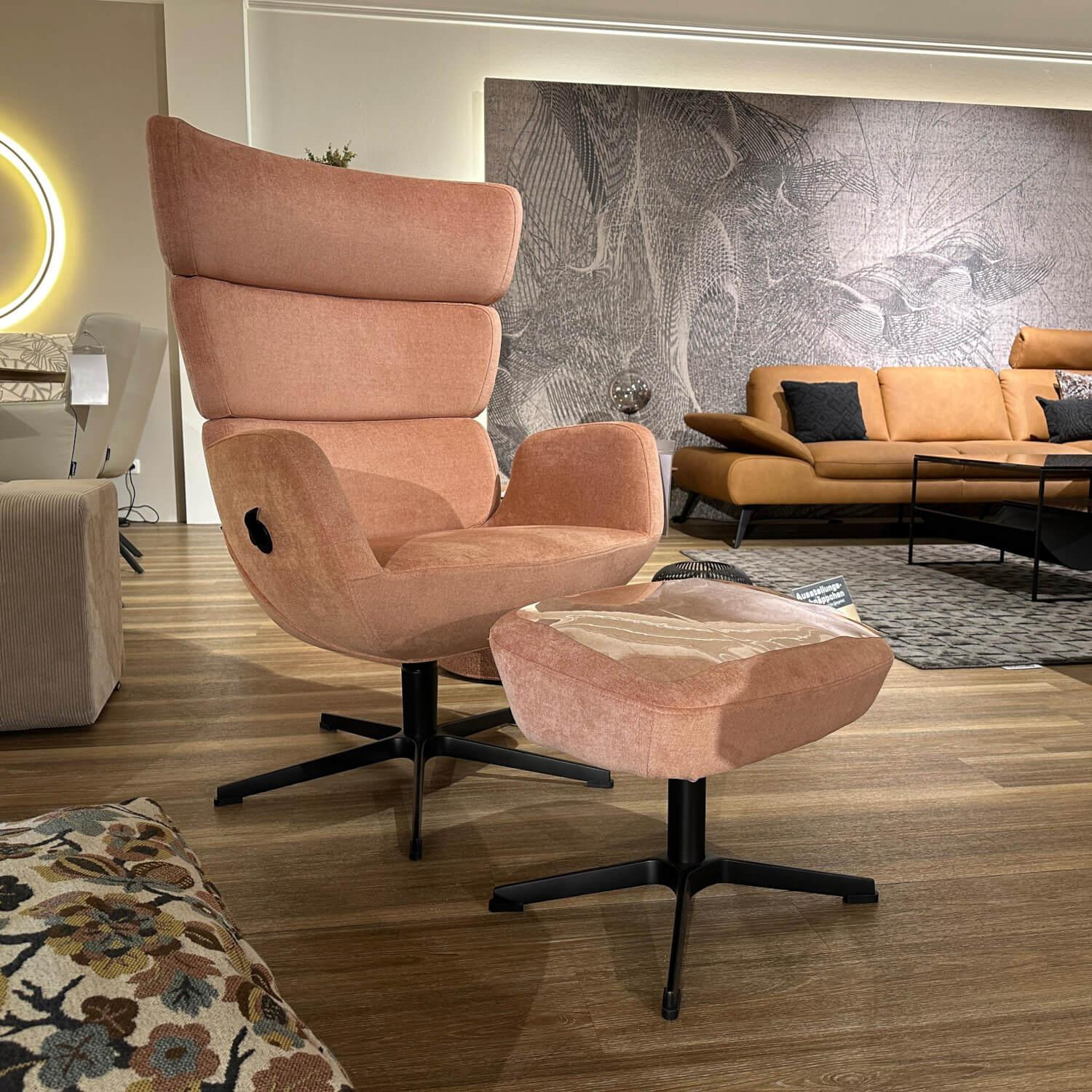 Conform - Sessel Turtle Stoff Velvety 1456 32 Peach Rosa Drehgestell Schwarz Lackiert Mit Hocker Und Verstellbarer Lehne - 8