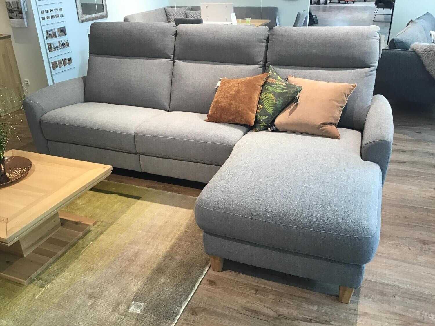 Global - Ecksofa Arona Stoff Trend Grau Füße Holz Geölt - 2