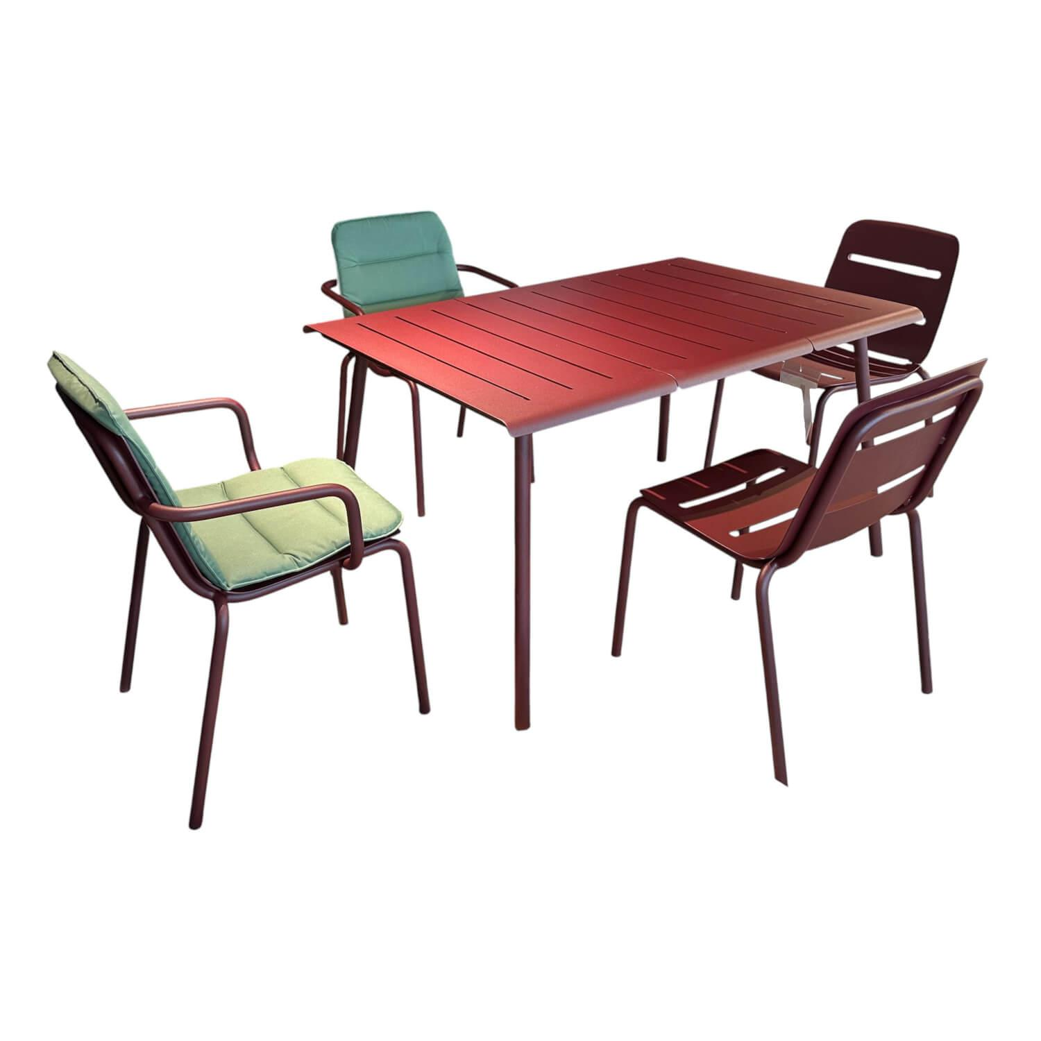 Weishäupl - Essgruppe Outdoor Vapio Metall Aluminium Beere Rot Pulverbeschichtet Inklusive Polster Schilfgrün - 1