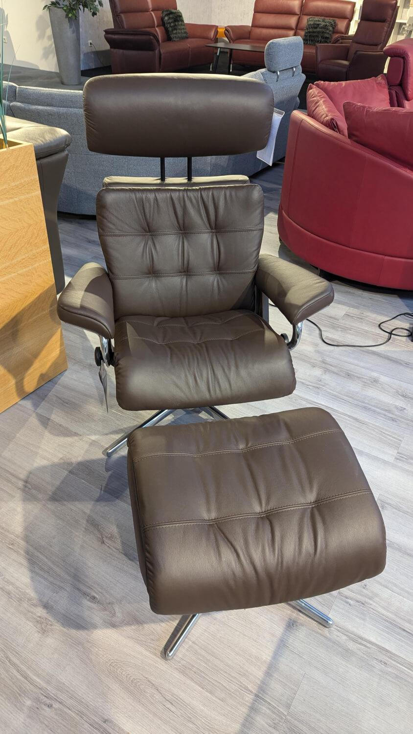 Stressless - Sessel Erik M Leder Paloma 33 Espresso Braun Grau Holz Walnuss 06 Gestell Cross 40 Alu Mit Hocker - 5
