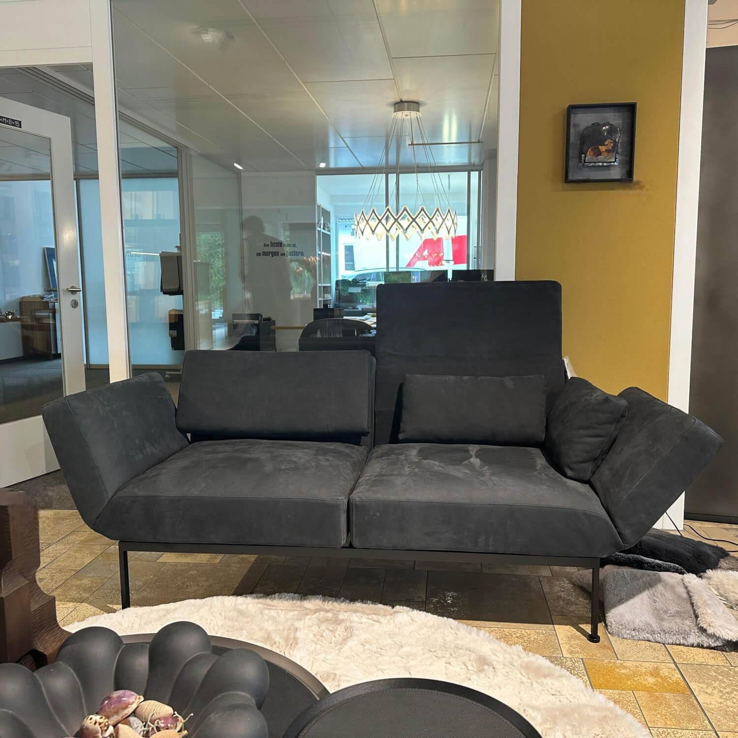 Brühl - Sofa Roro Anilinleder Taron 5668 0099 Grau Schwarz Gestell Schwarz Mit Drehsitz Und Kissen - 6