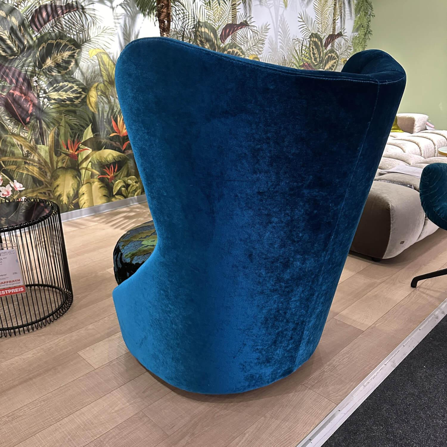 Bretz - Drehsessel Coco Island Hoch In Stoff 61 9426 Velours Enzianblau Blau Und Sitzkissen Stoff 67 3832 Arabesk Türkis - 9