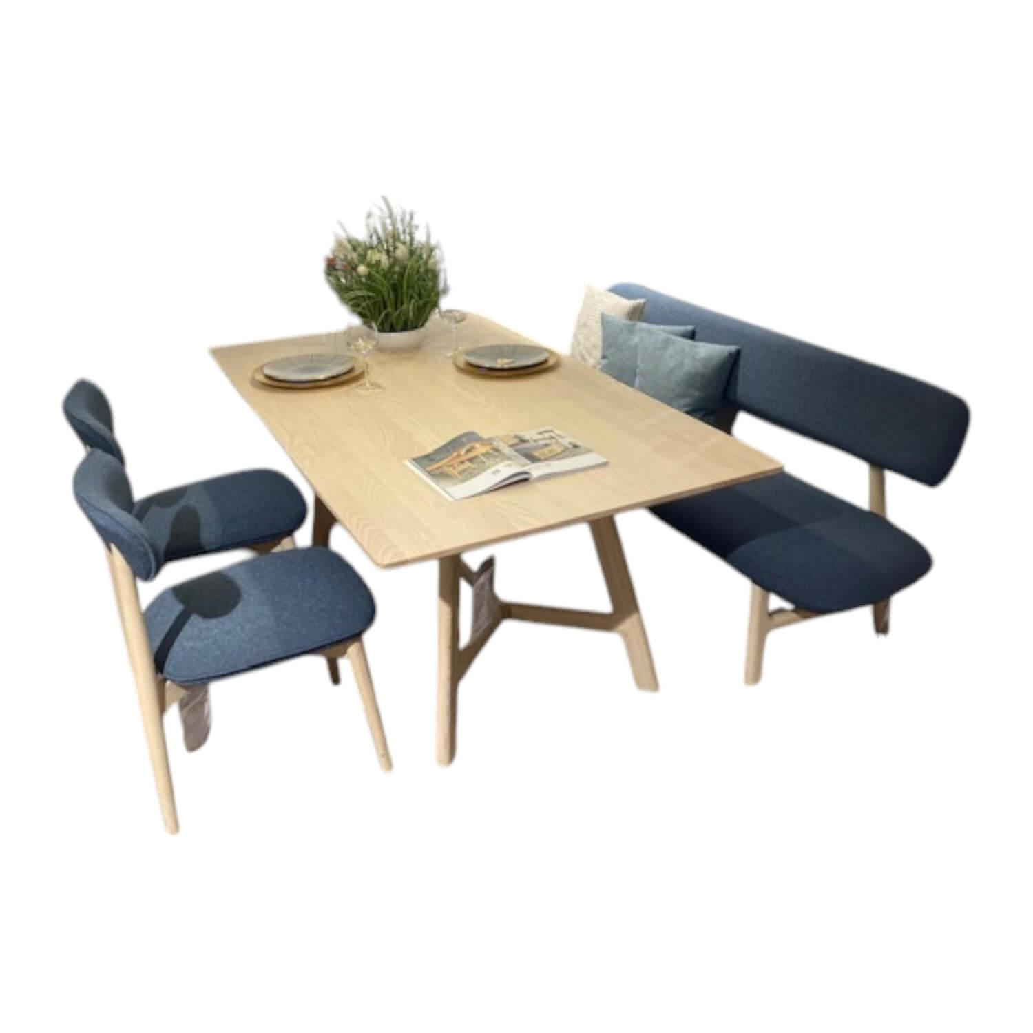 Anrei - Essgruppe Juna Esche Gebürstet Weiß-Geölt Tisch Stühle Bank - 1