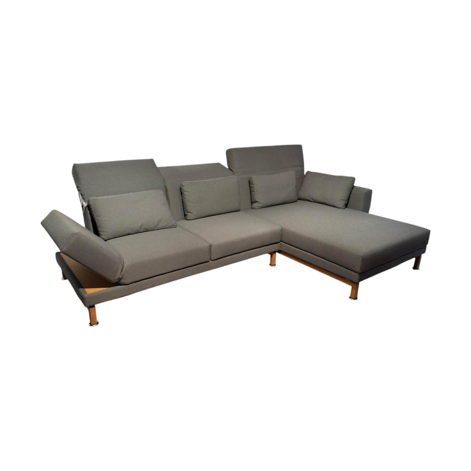 Brühl - Ecksofa Moule Medium Stoff 3677 0095 Grau Tellerfüße Metall Glänzend Verchromt Mit Verstellung Und Tischablage - 1