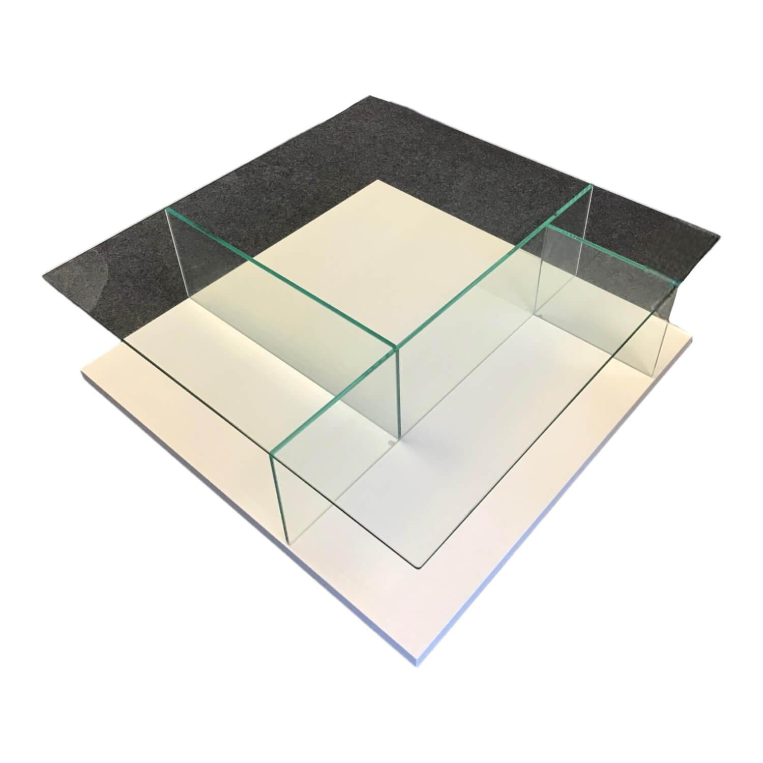 Couchtisch CT 160 Tischplatte Und Aufbau Klarglas Platte Lack Weiß Hoher Sockel Chrom Hochglanz