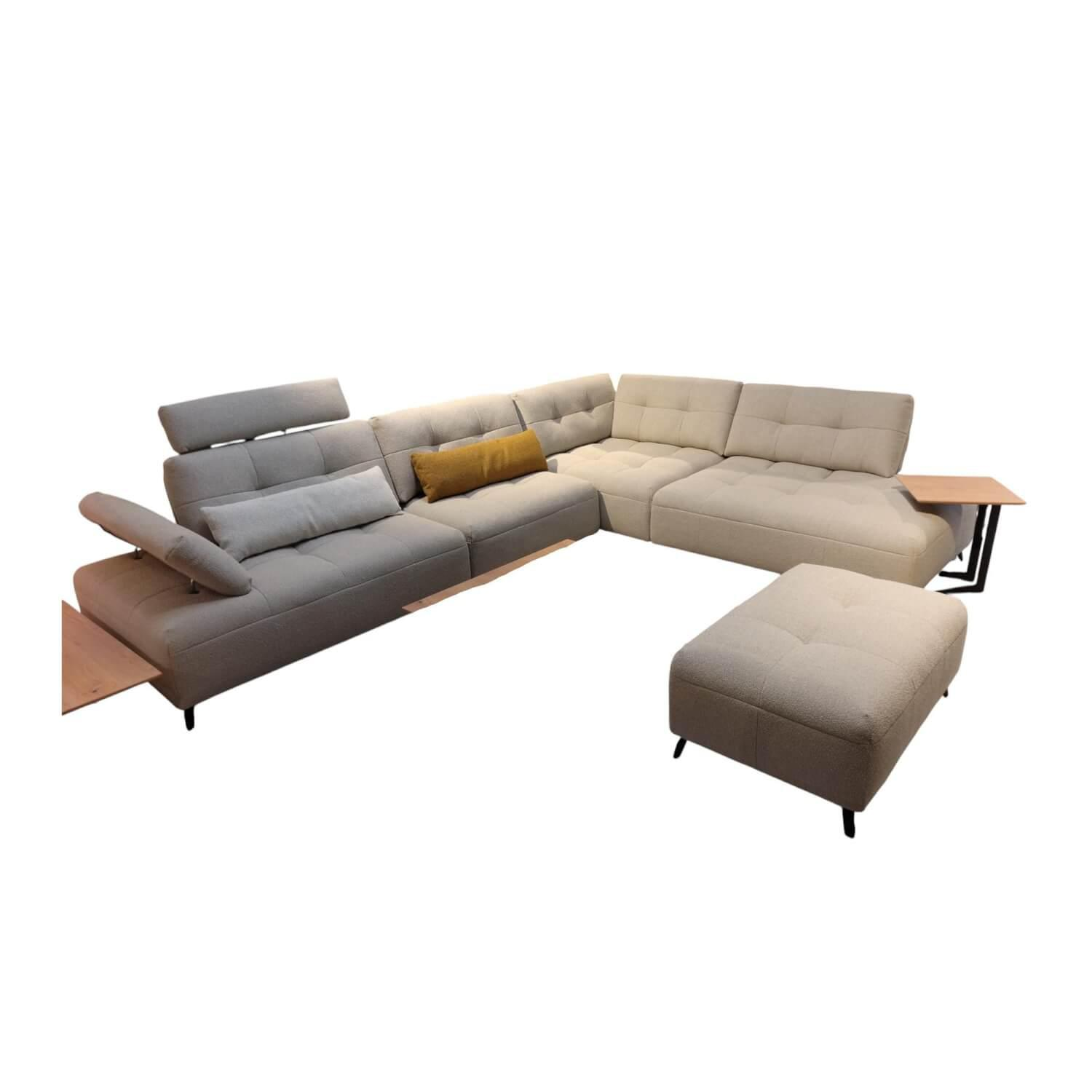 Contur - Ecksofa Conmodo Stoff Crumble Silky 61 Beige Füße Metall Schwarz Inklusive Hocker Und Lendenkissen - 1