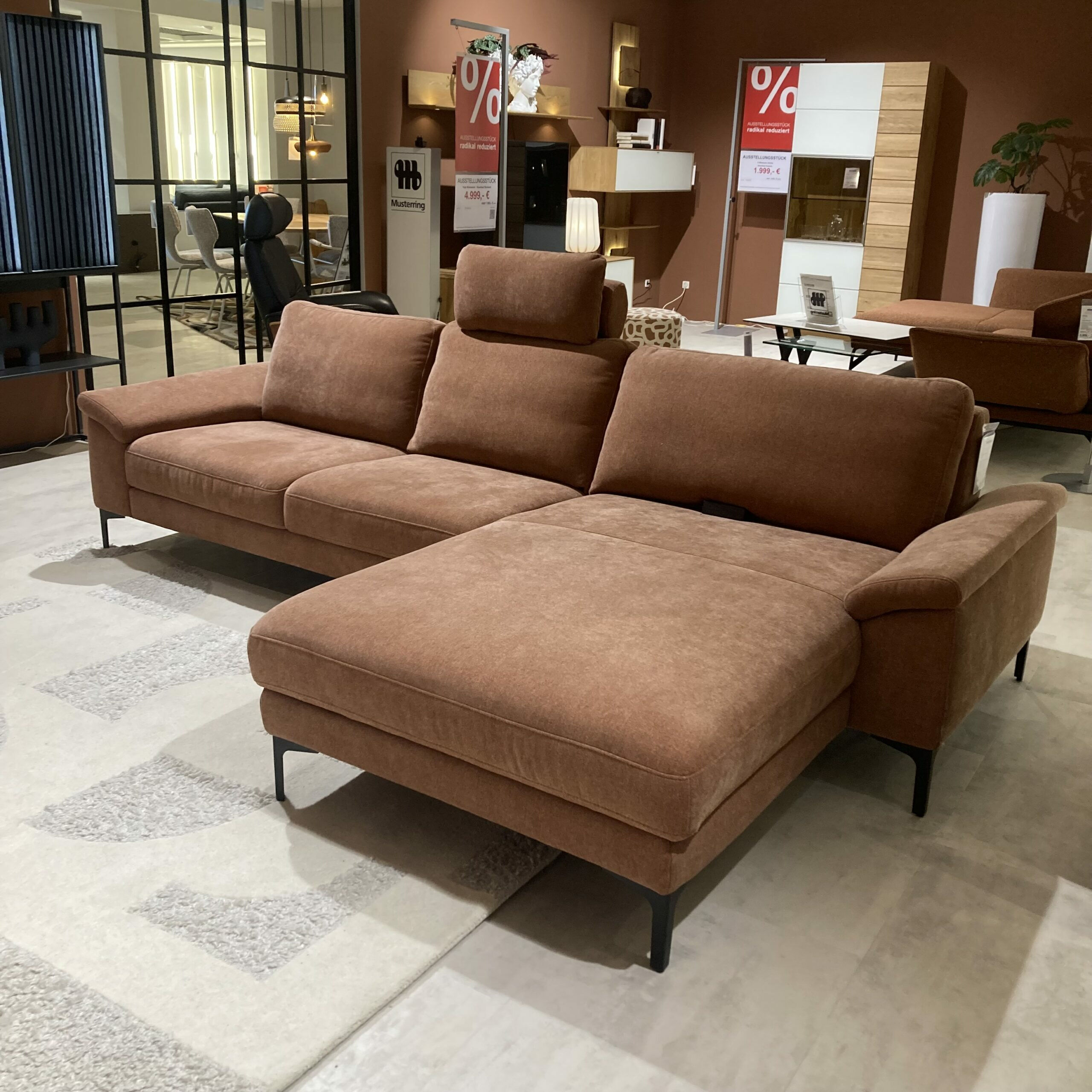 Comfort Republic - Ecksofa Anna A Stoff Braun Metallfuß Schwarz mit Relaxfunktion - 2
