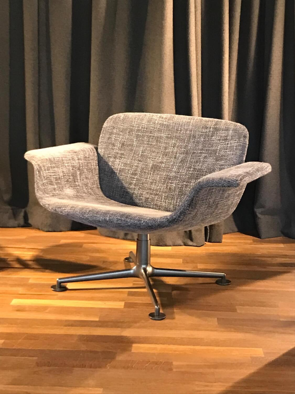 Knoll International - 2er-Set Loungesessel KN01 Bezug Stoff Hermoso Dark Grey Drehgestell Aluminium Anthrazit - 7