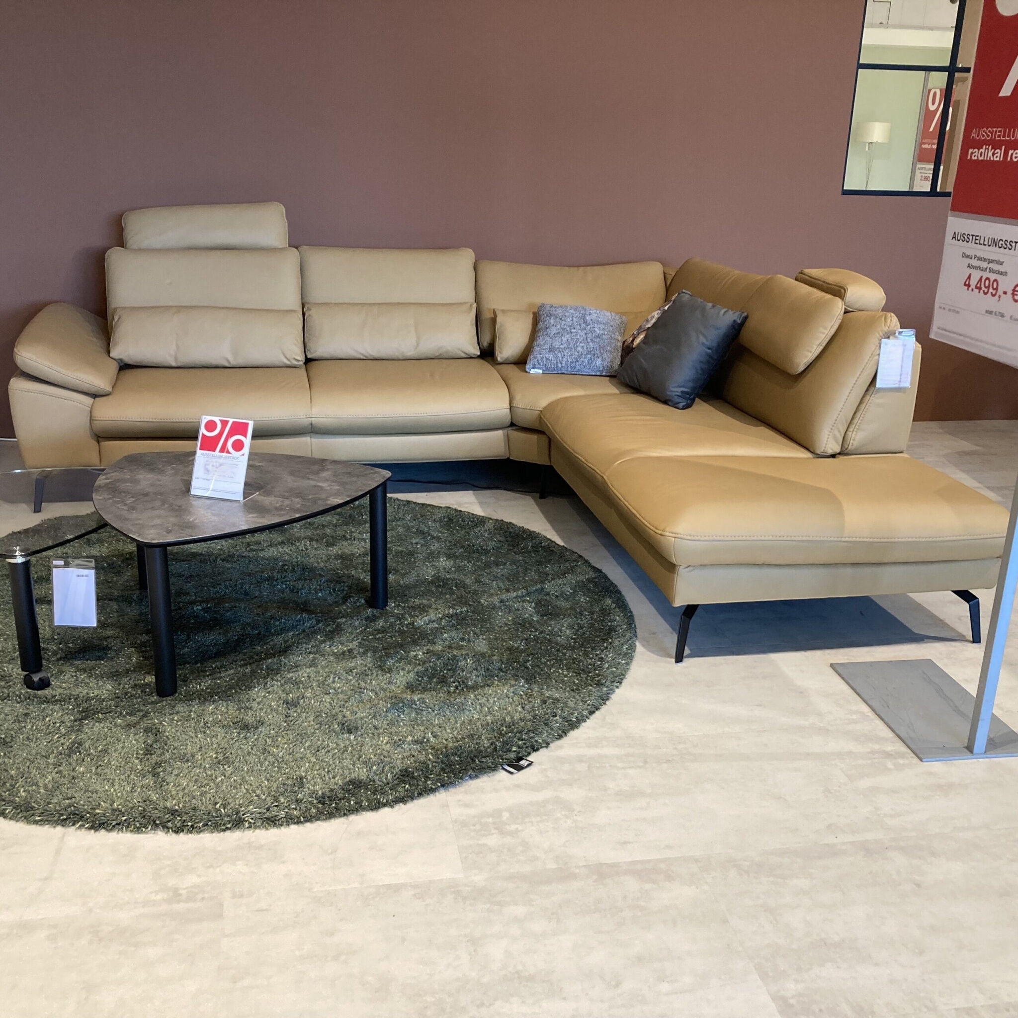 Musterring - Ecksofa Diana Leder Vivre Honey Beige Braun Füße Metall Schwarz Mit Sitztiefenverstellung - 2