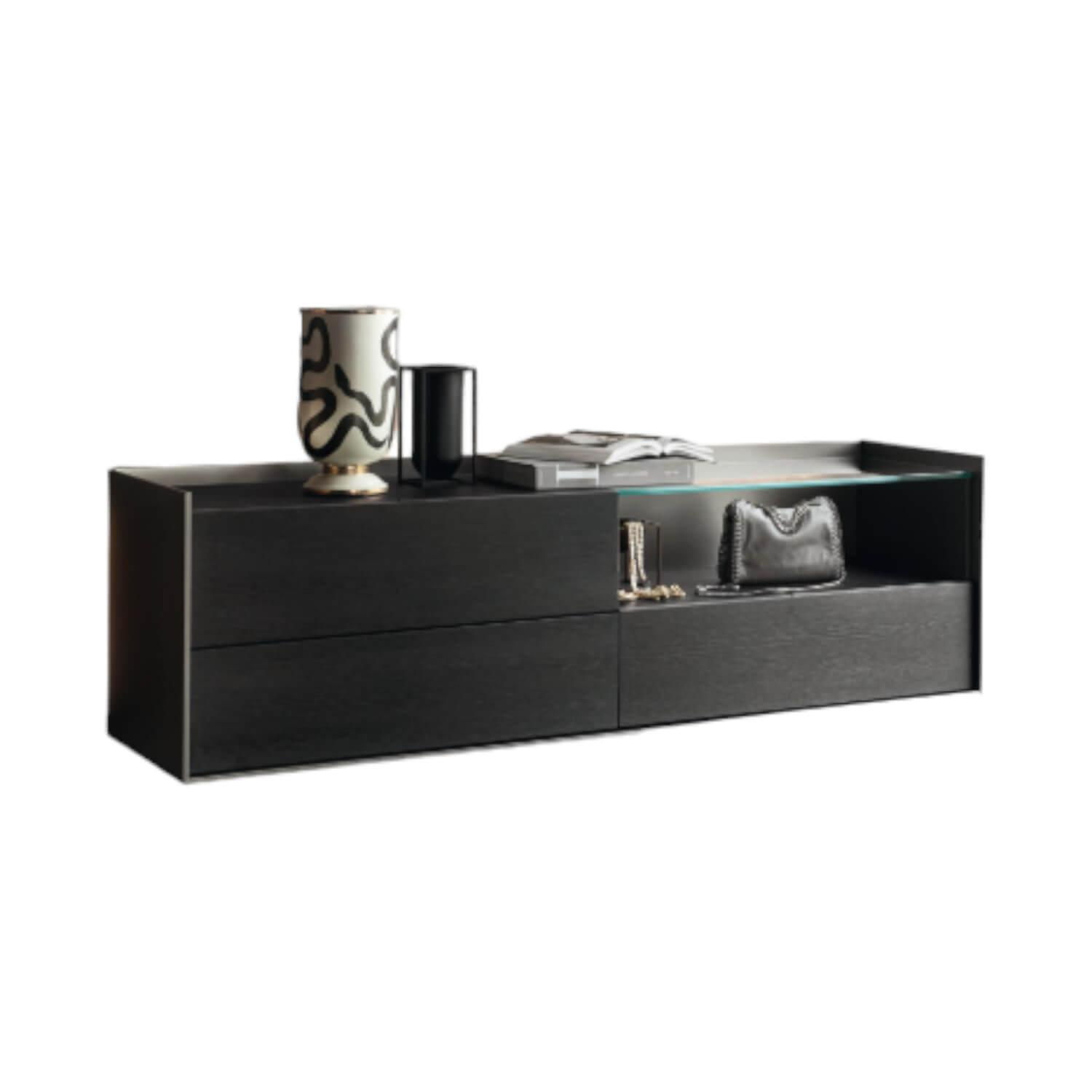 San Giacomo - Sideboard Cabaret Mattlack Nero Schwarz Abdeckplatte Keramik Nero Greco Lucidato Ohne Beleuchtung - 1