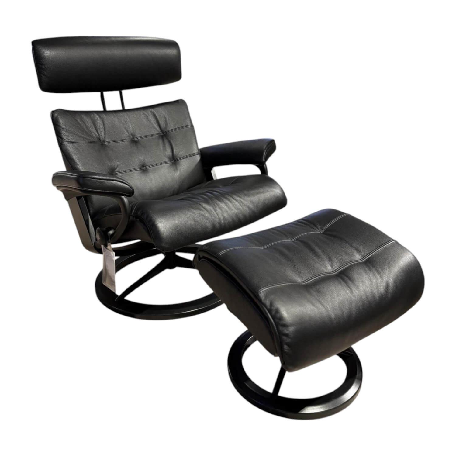 Stressless - Sessel Erik L Leder Cori Black Schwarz Gestell Signature Metall Schwarz Matt Inklusive Hocker - 1