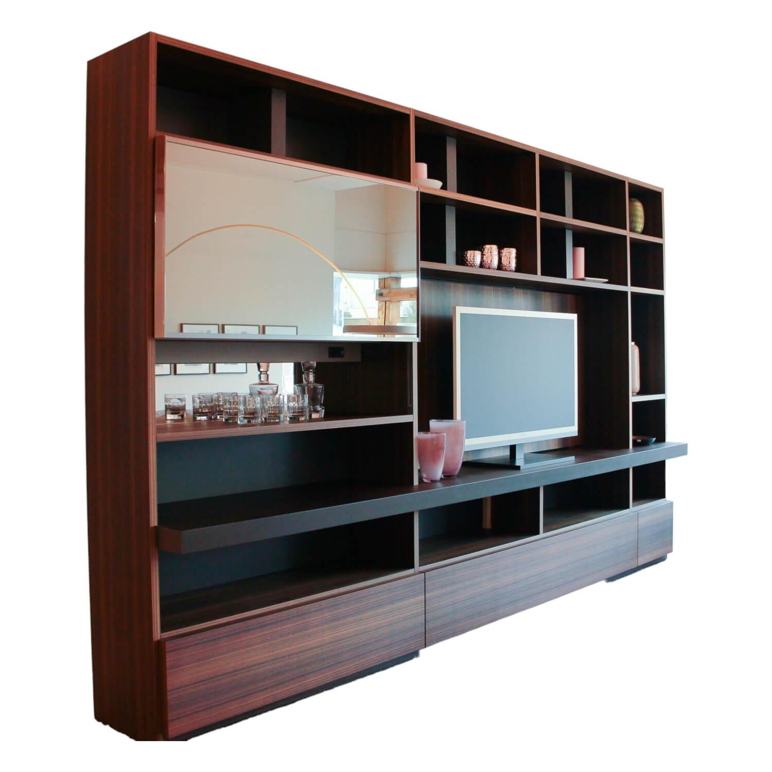 Molteni & C - Wohnwand Eukalyptus Lack Mokka Mit Schiebetür Aus Stopsol-Glas Mit Licht - 1