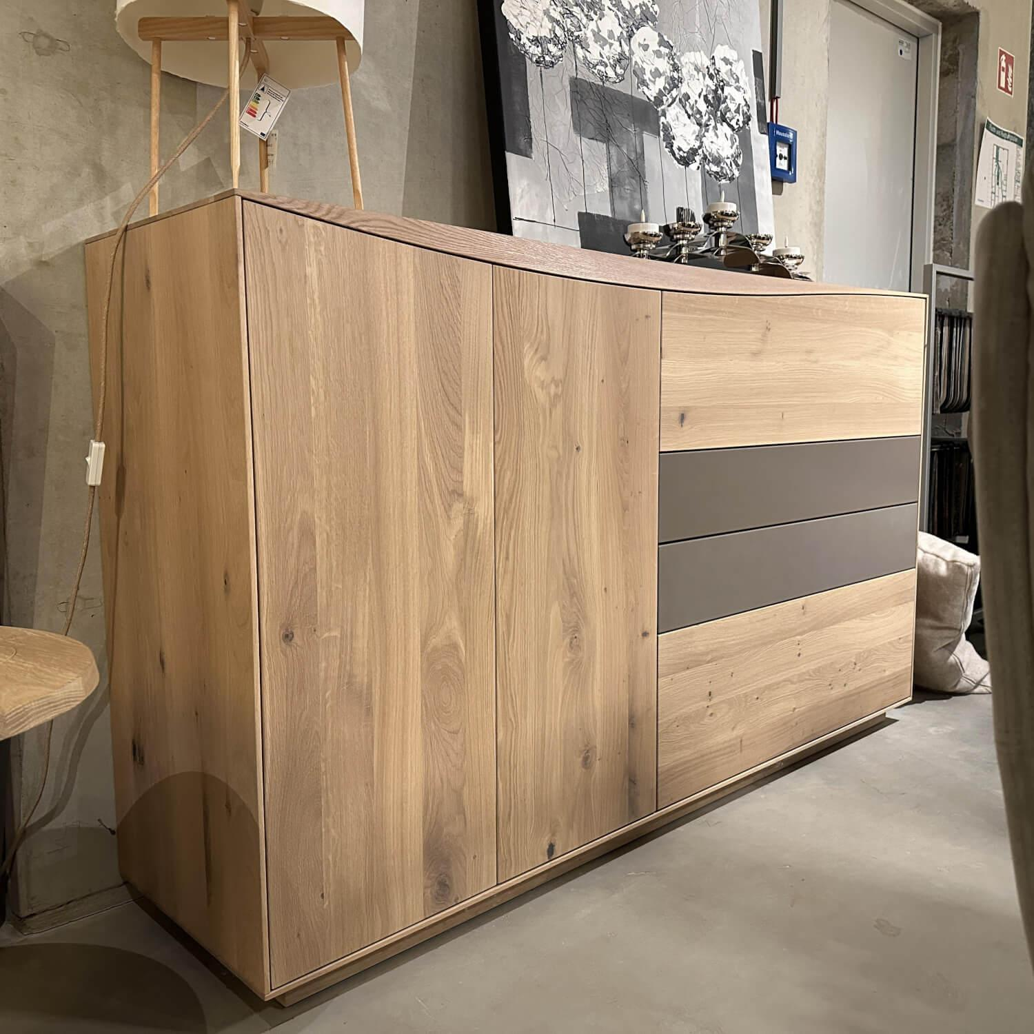 Anrei - Highboard Puro Wave W40 Massivholz Eiche Absetzung MDF Steingrau Lackiert - 7