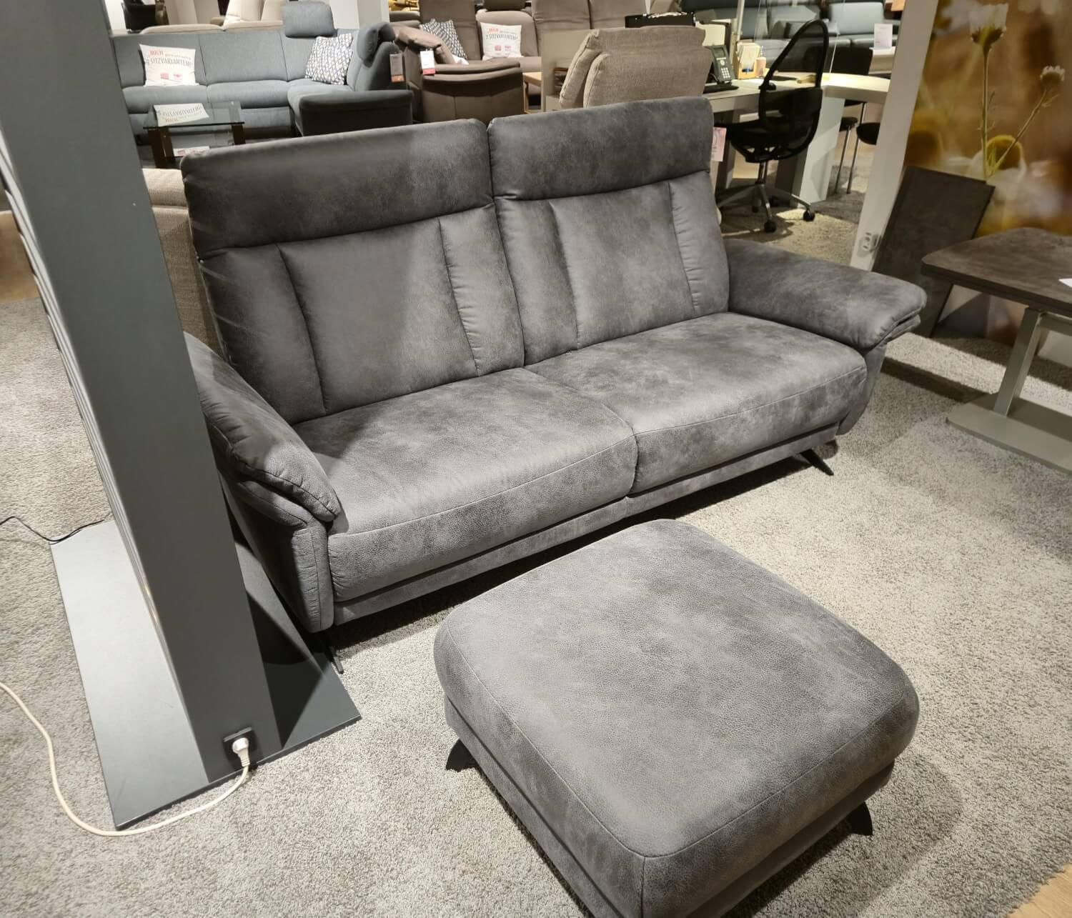 Musterring - Sofa MR 300 Stoff Savanna Grey Grau Metallkufe 447 Schwarz Matt Inklusive Kopfteilverstellung Und Hocker - 5