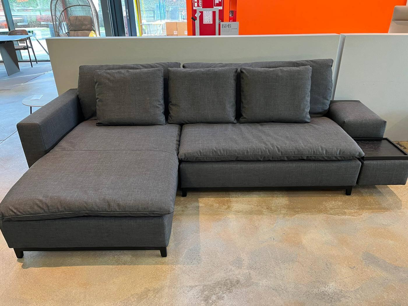 Signet - Schlafsofa Isla Stoff Reno Schiefer Grau Gestell Bügel Eiche Schwarz Inklusive Kissen Und Tablett - 7