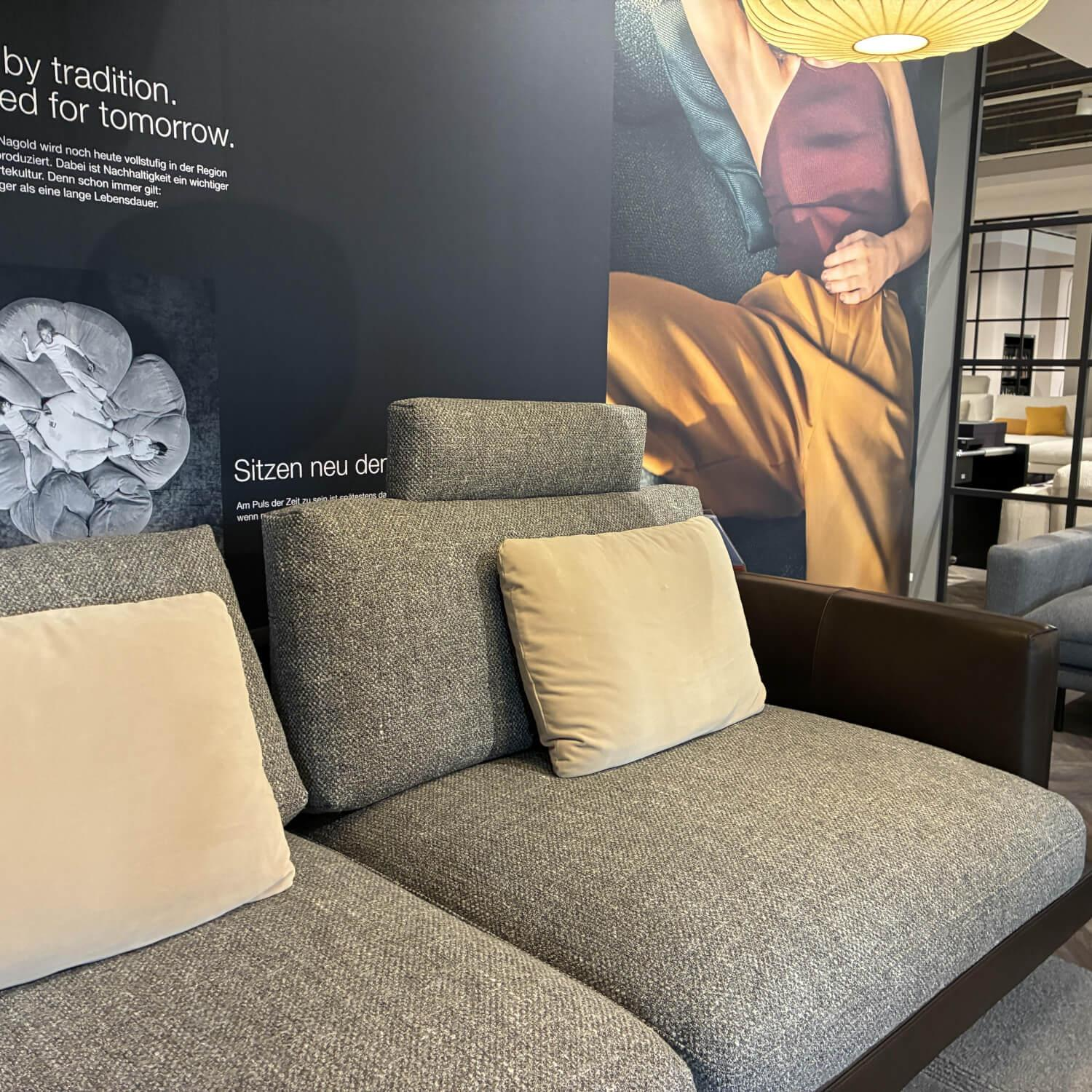 Rolf Benz - Ecksofa 60 Sina Stoff 26.387 Schwarzgrau Grau Korpus Leder 42.102 Graubraun Braun Inkl. Integriertem Couchtisch Eiche Schwarz Gebeizt - 6