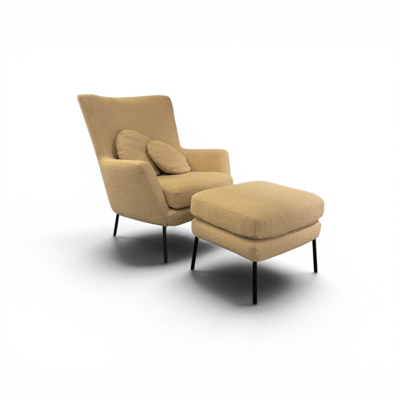 Casamobile Living - Sessel Boston Stoff Heather 2 Light Beige Gestell Metall Schwarz Inklusive Fußhocker  - 4