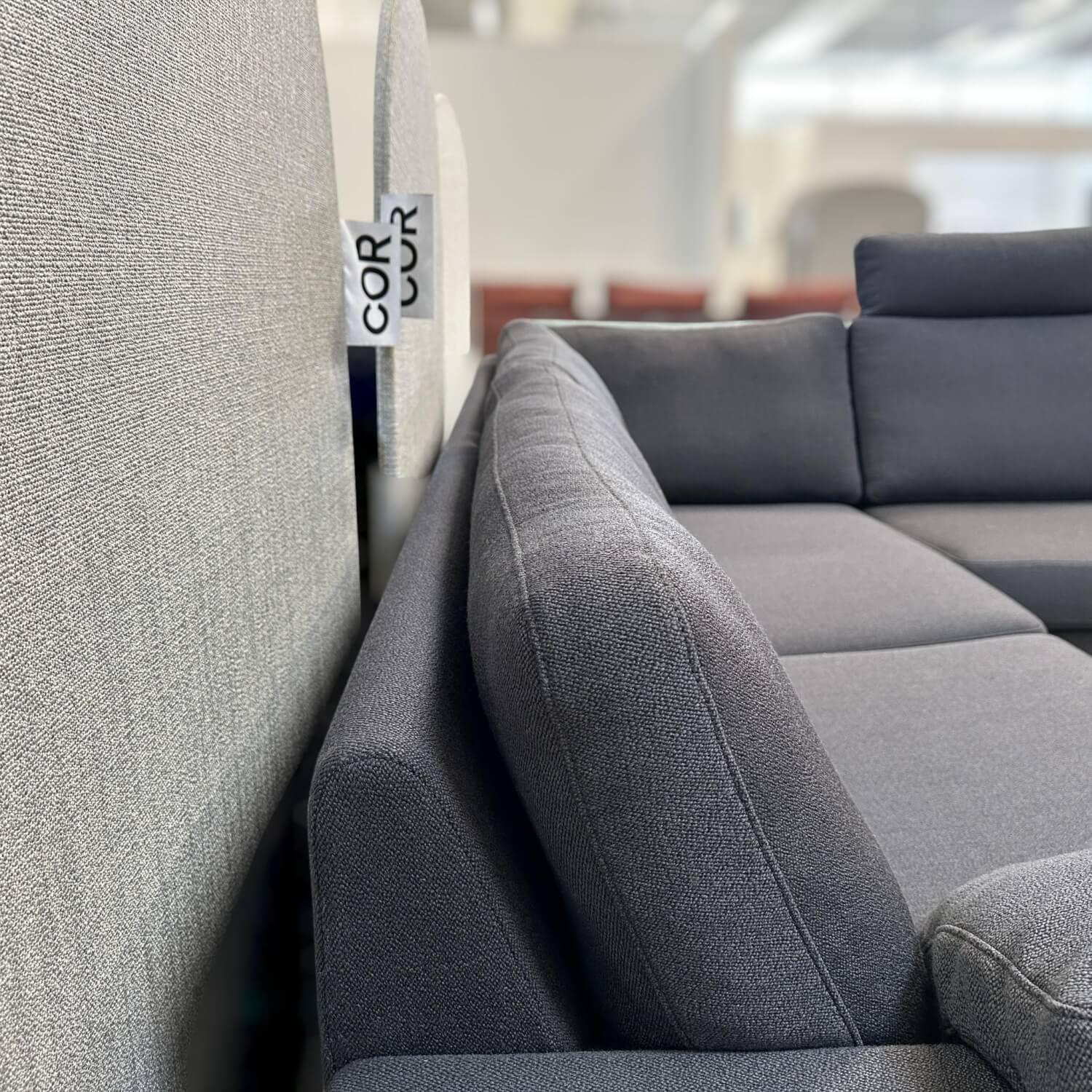 COR - Ecksofa Conseta Stoff 9168 Anthrazit Gestell Anthrazit Mit Stoff Bezogen Mit Kissen Und Kopfstütze - 8