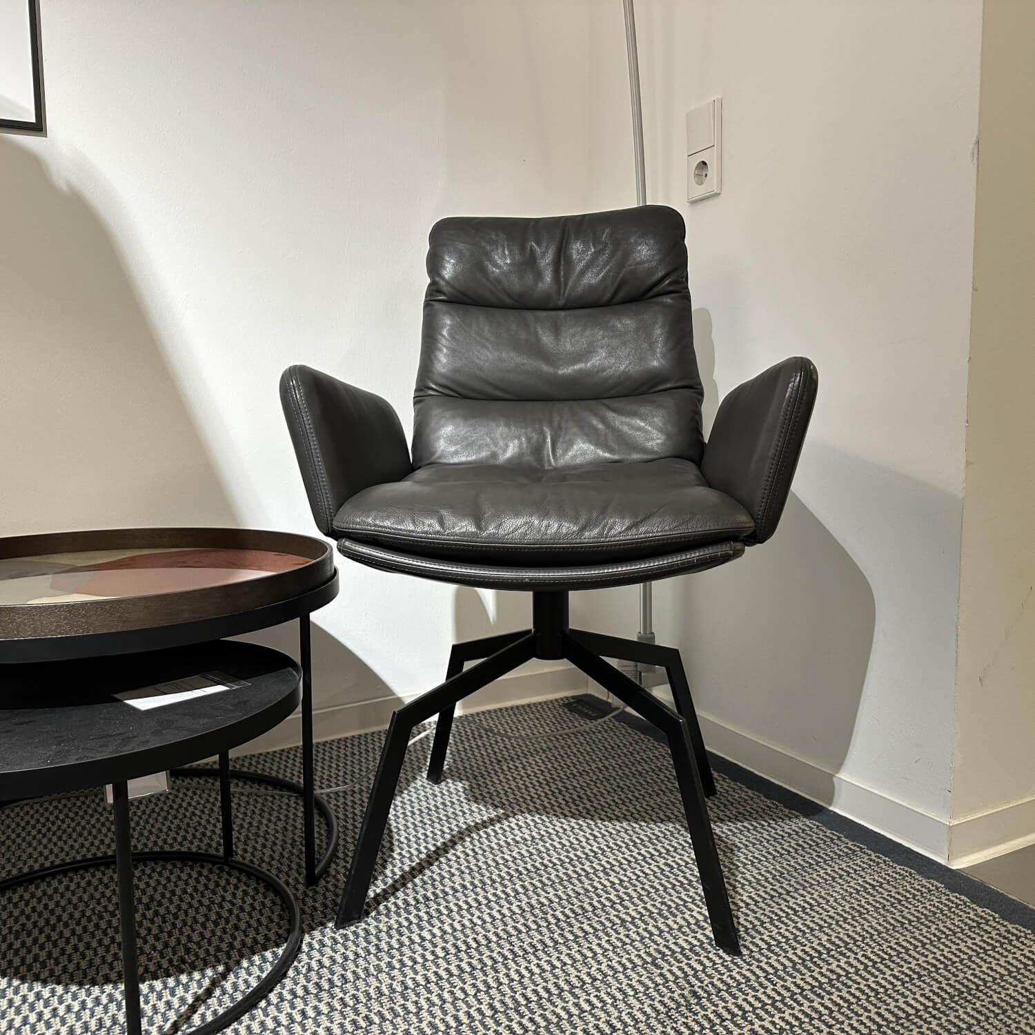 KFF - 2er Set Drehstuhl Arva Leder Sauvage Anthrazit 8102 Gestell Moodblack M01 Schwarz - 5