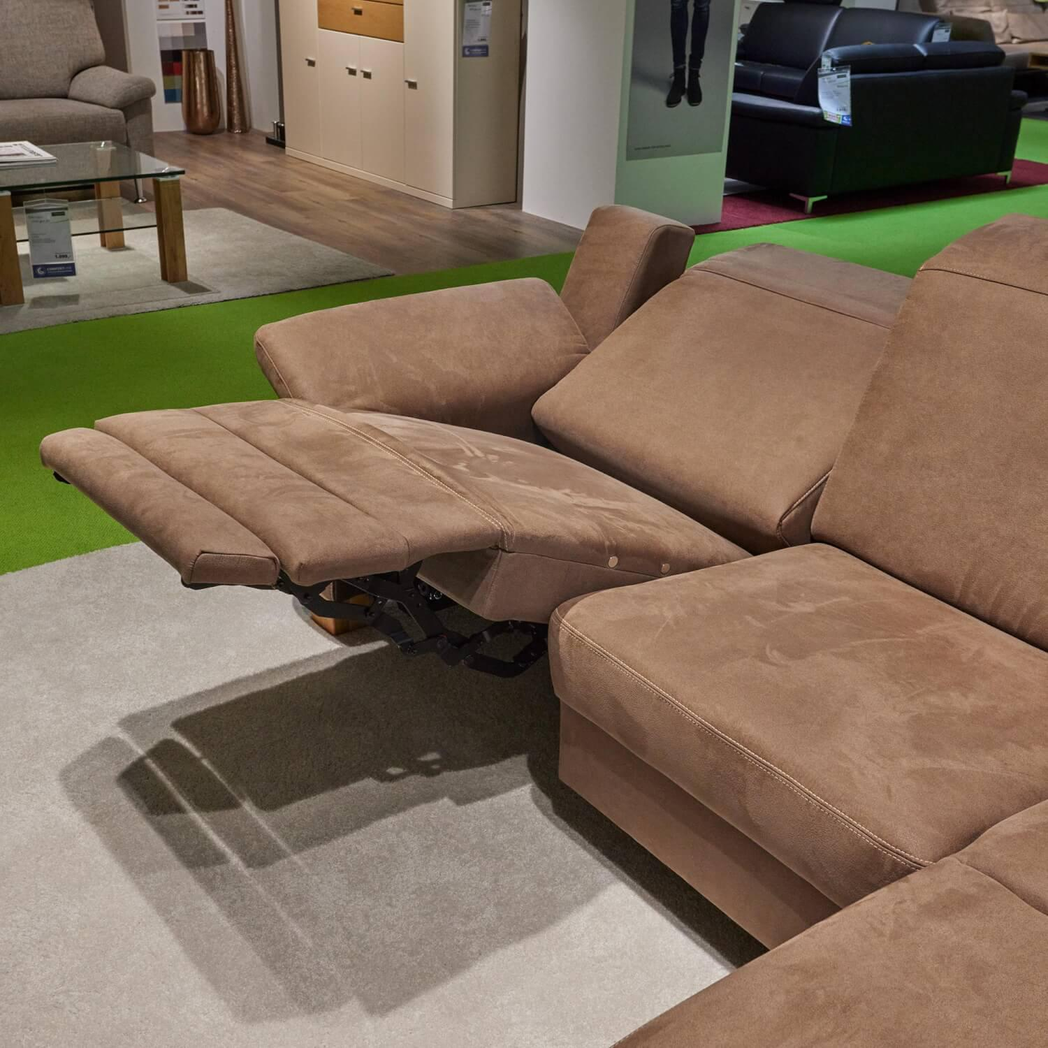 Modulmaster - Polstergruppe Eckgarnitur Menorca Comfort Stoff Maine Schoko 08143/18 Fuß Eiche Massiv Geölt Mit Relaxsessel RX 153 Dreamline Bezug 08143/18 Maine Schoko Tellerfuß Eiche Geölt - 2