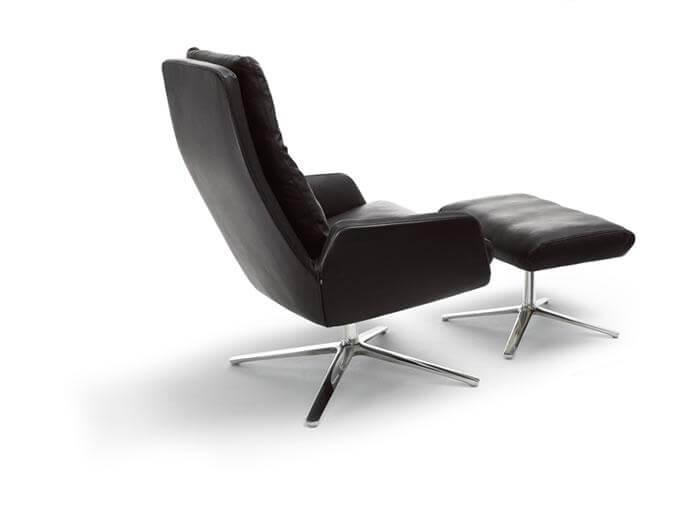 COR - Drehsessel Cordia Rücken Hoch Leder Semi 286 Schwarz Gestell Aluminium Poliert Mit Kippmechanik Und Hocker - 2