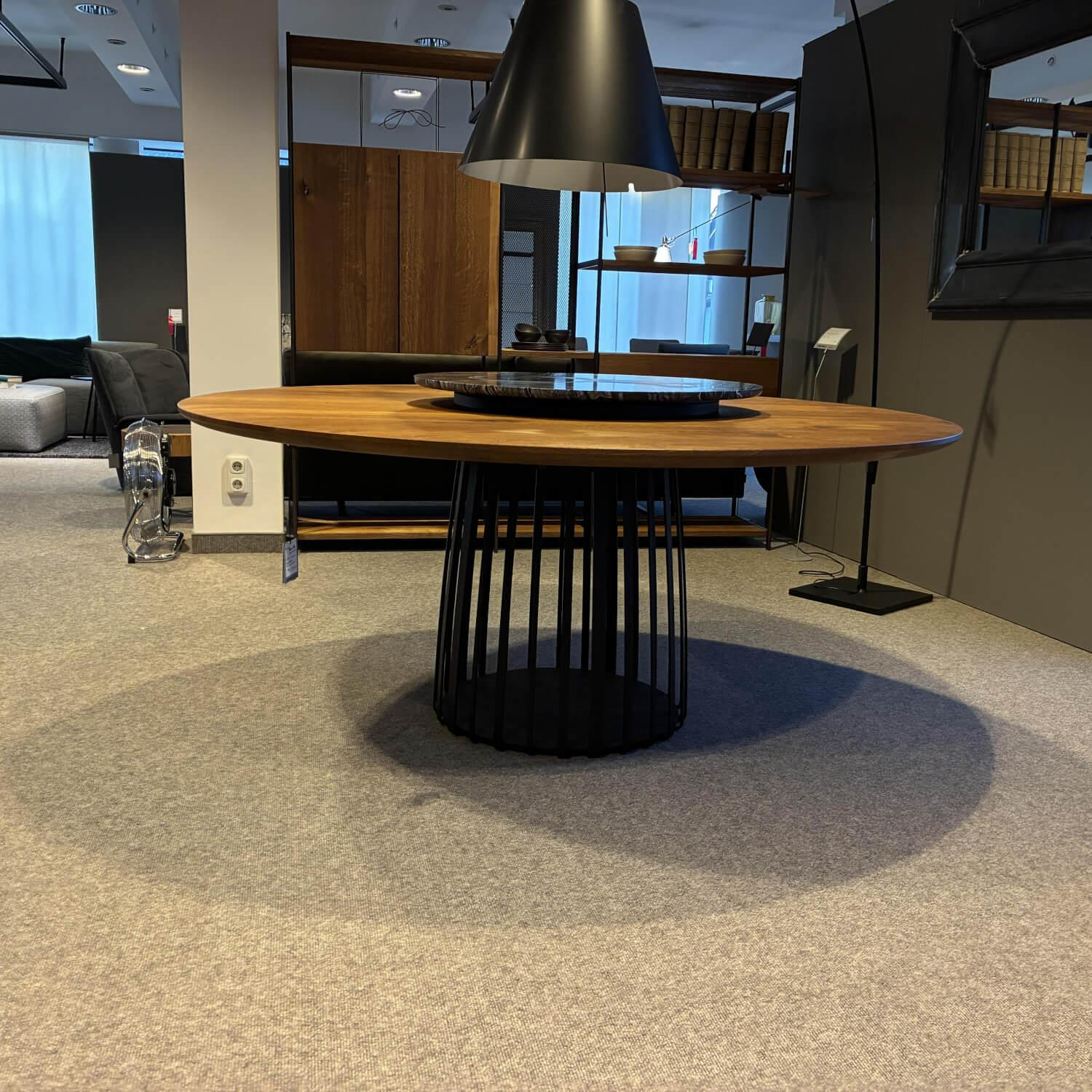 Janua - Esstisch BC 07 Basket Platte Eiche Geräuchert Gebürstet Gestell Metall Schwarz Inklusive Lazy Susan Marmor Schwarz - 6