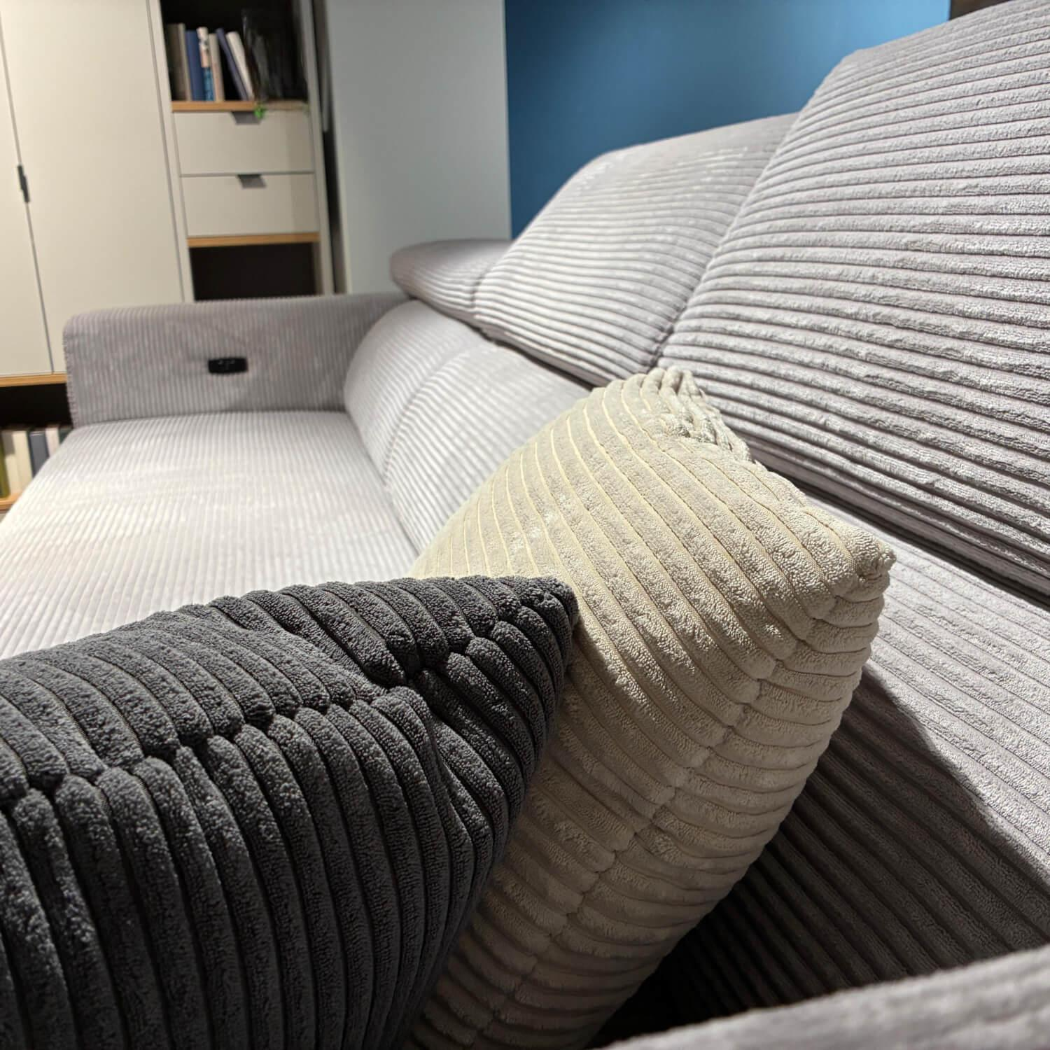 Kawoo - Eckkombination 7539 Cord S GCT 49 08 Platinum Grey Grau Füße Metall Schwarz Inklusive Kissen - 6