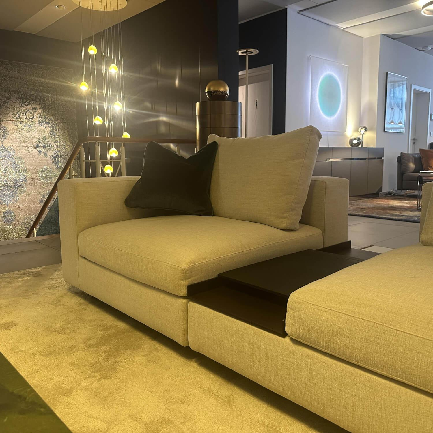 Walter Knoll - Ecksofa Living Landscape Stoff Garbo 7737 Pearl 25 Beige Sockel Buche Schwarz Lackiert - 2