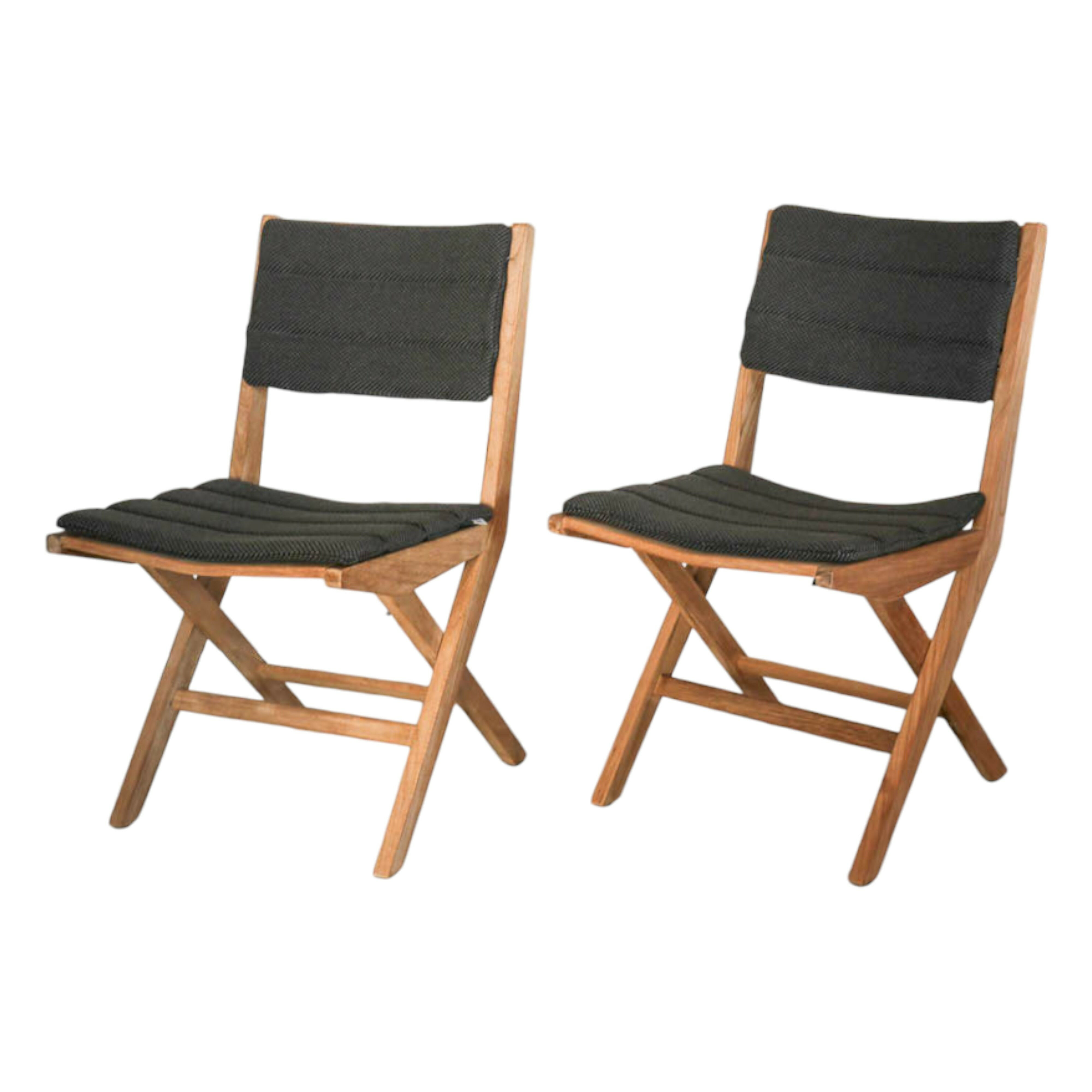 2er-Set Outdoor-Stuhl Flip In Teak Inkl. Sitz-und Rückenkissen Farbe Cane-Line Focus Dunkelgrau Stühle Klappbar
