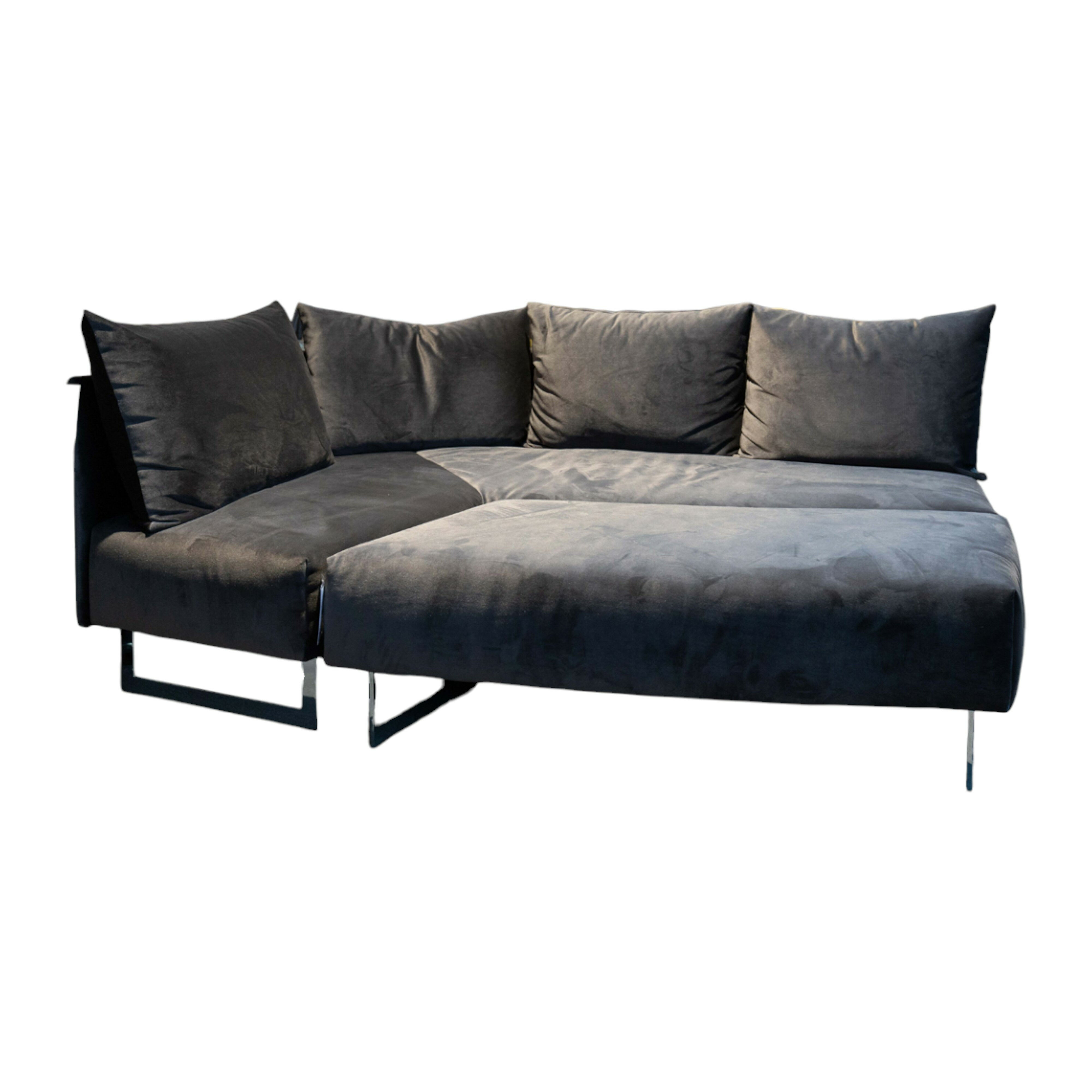 Franz Fertig - Ecksofa Taipei Stoff E4645 Dunkelblau Chrom mit Hocker - 1