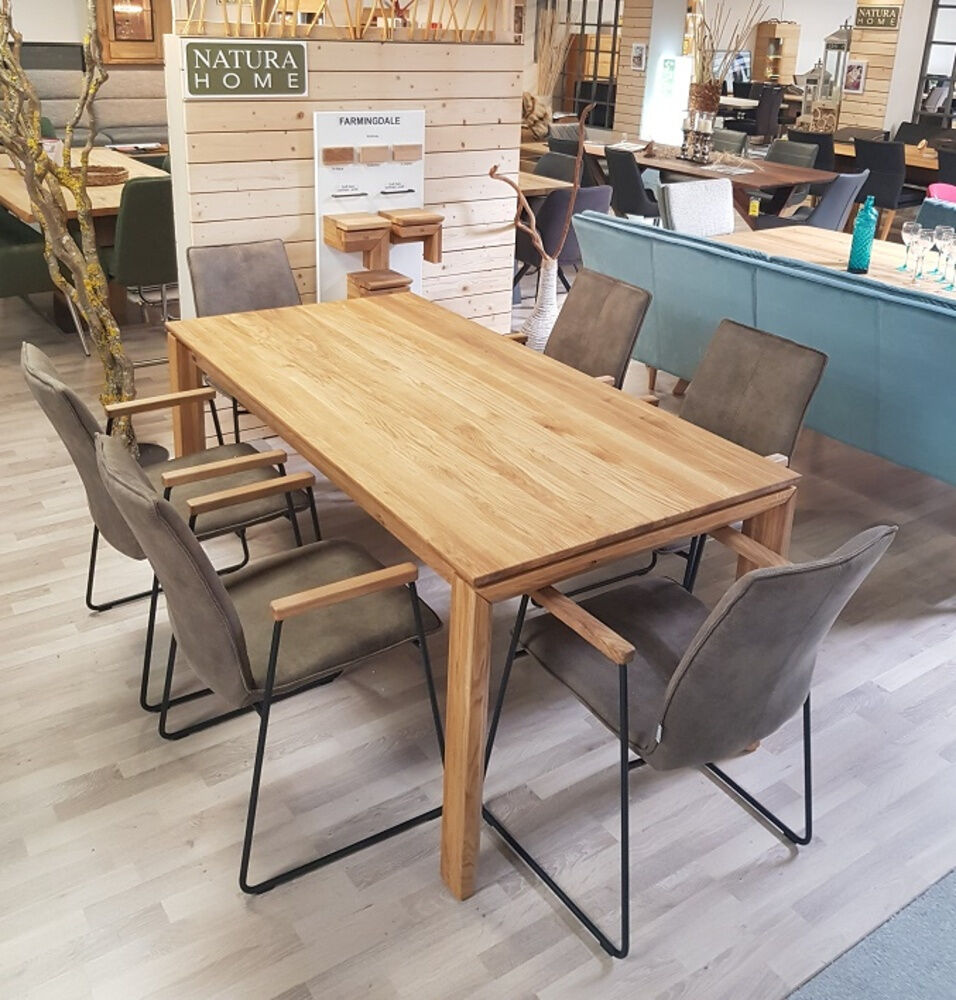Natura - Esstisch Farmingdale Eiche Massiv Natur Geölt Schräge Kante Gestell Eiche Massiv mit Auszug - 2