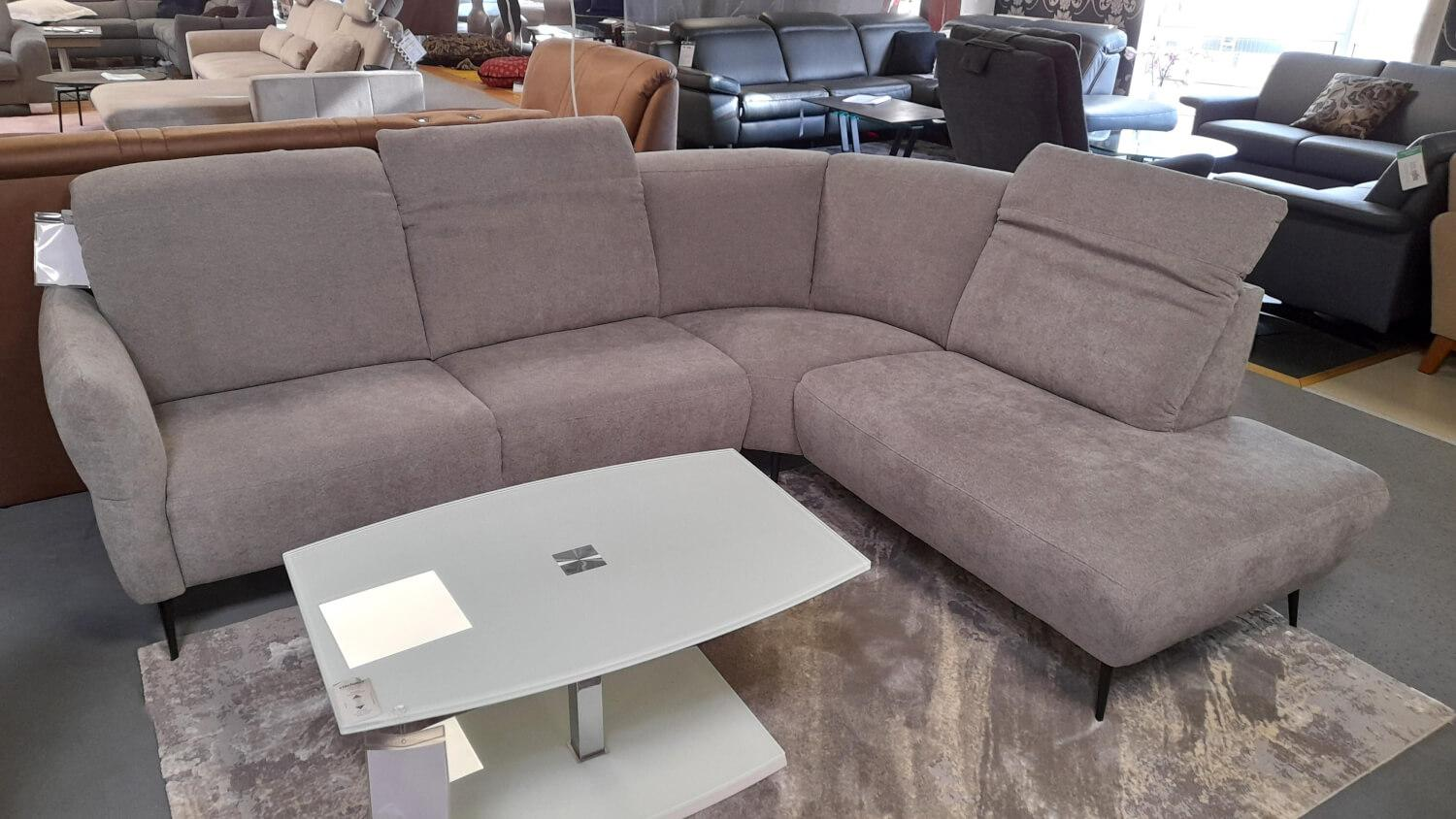 Arco - Ecksofa 50021 Stoff Ebba Quarz Grau Fuß Schwarz mit Kopfteilverstellung - 2