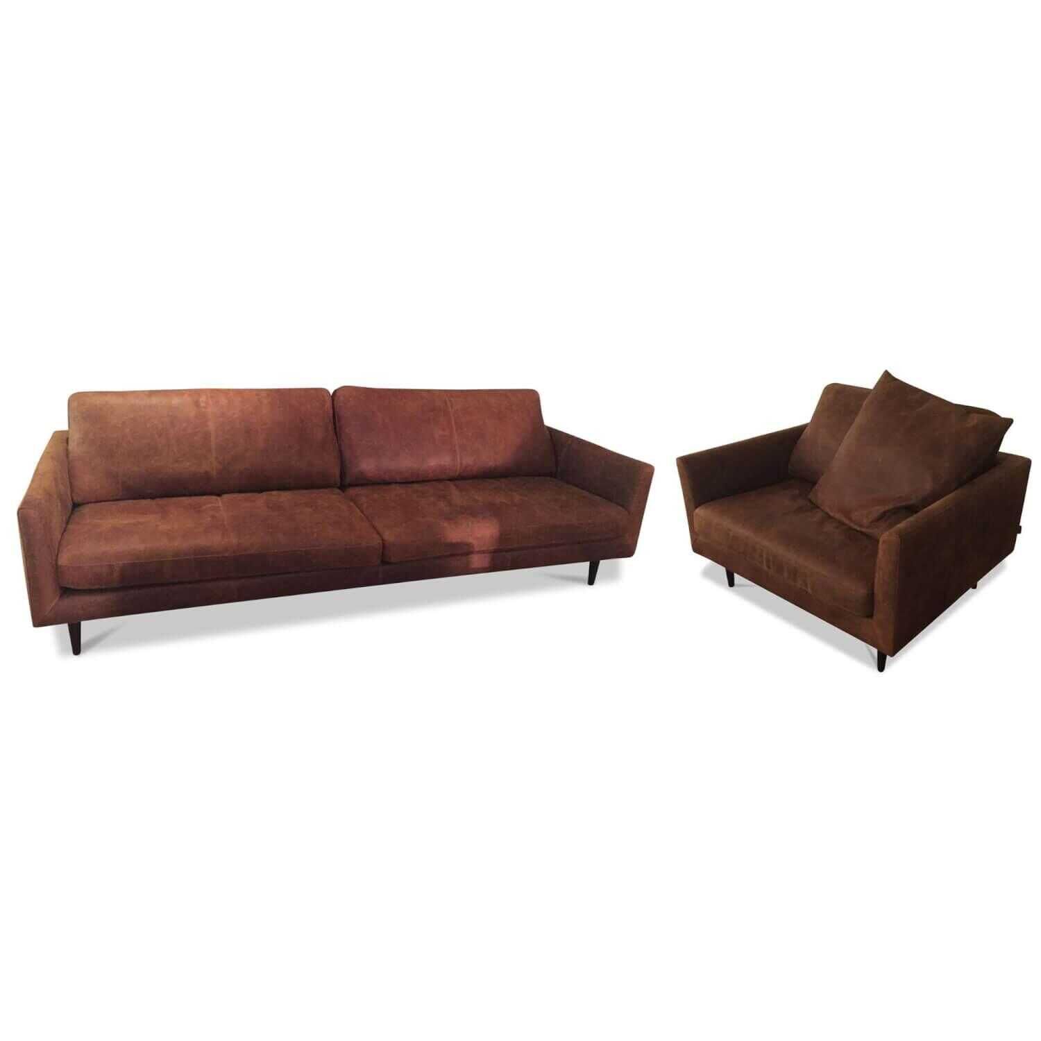 TM Collections - Garnitur Mayfair Sofa und Sessel Leder C Diesel Brandy Sofa Sessel mit Kissen - 1