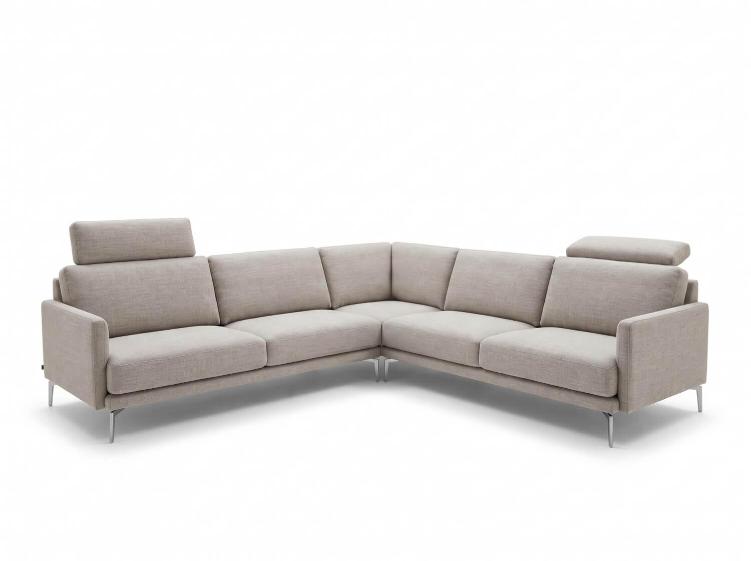 WK Wohnen - Ecksofa Göteborg In Beige-Grau Inkl. Verstellbare Kopfstützen Und Klappbares Armteil - 1