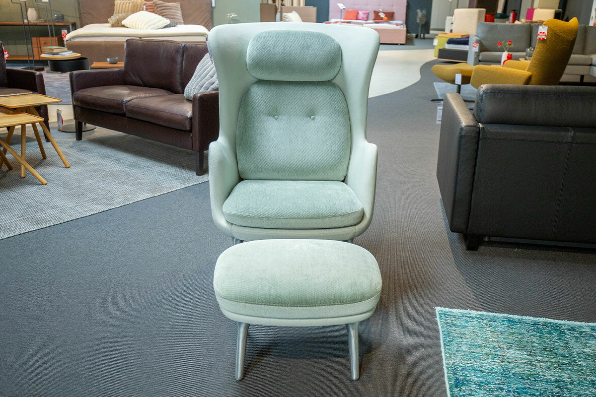 Fritz Hansen - Sessel Ro Stoff Steelcut Helles Türkis Gestell Satingebürstetes Aluminium Hocker - 5