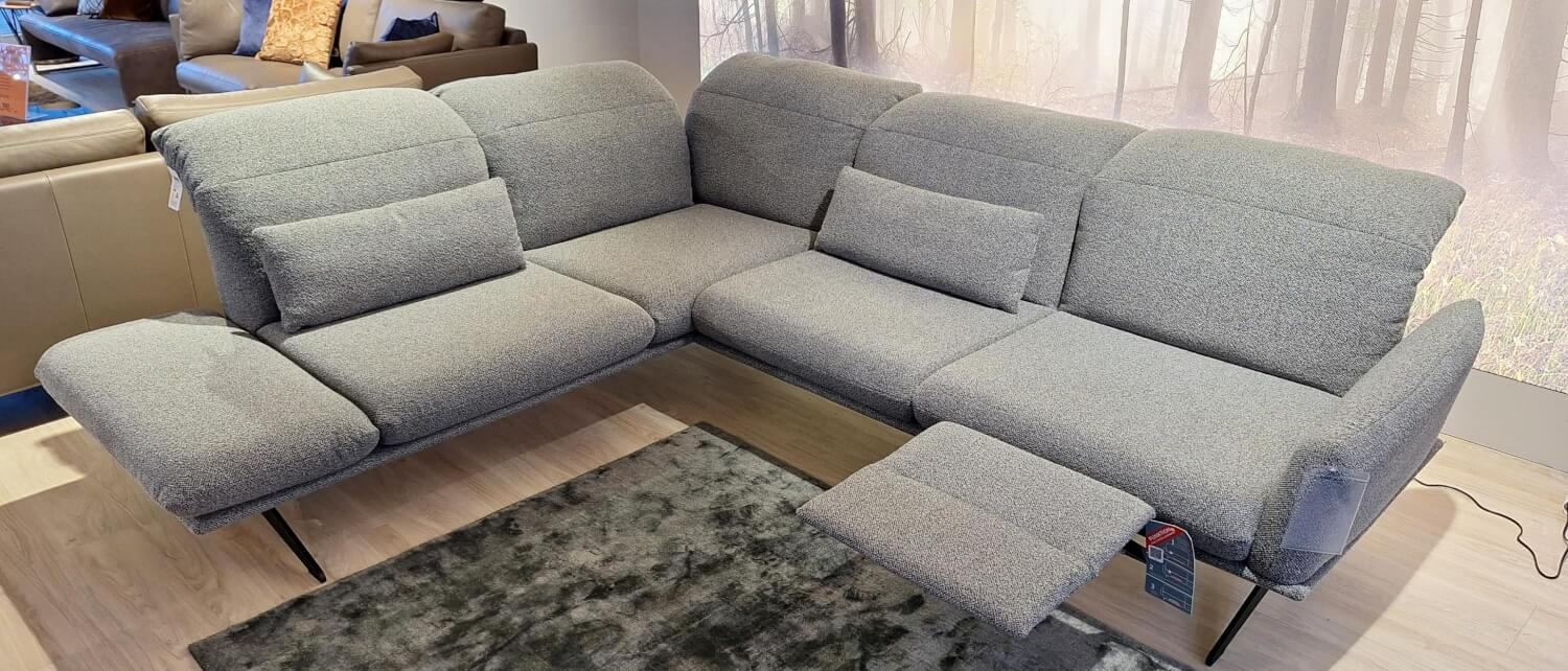 Koinor - Corner Sofa Calmo Fabric 13 Cosmo 97 Gray Metal Skids Powder Coated Black Matt With Manual Headrest Adjustment And Motorized Footrest Including 2 Cushions Without Decorative Cushions - 2