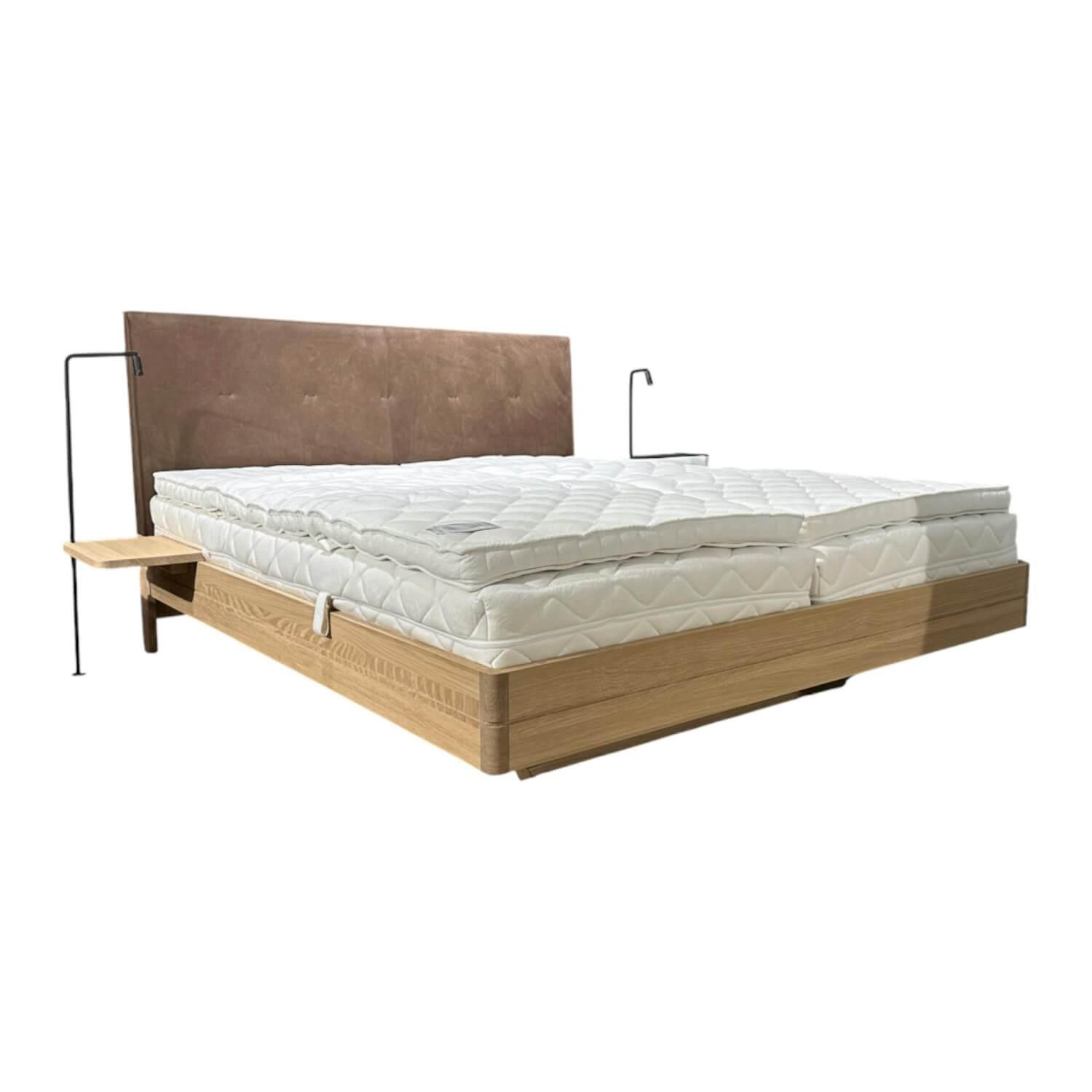 Team 7 - Bett Float L7 Kopfteil Naturleder 77720 Umbra Braun Gestell Eiche Weißöl Inklusive Matratzen Und Topper - 1