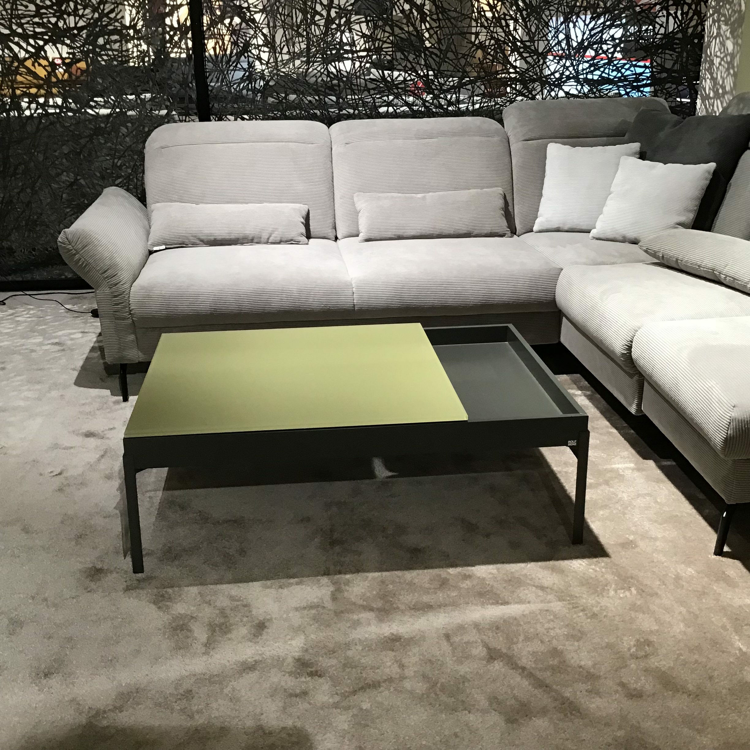 Rolf Benz - Rolf Benz 8410-131 Couchtisch Glasplatte Verschiebbar Olivgelb Gelb Grün Korpus Umbragrau Grau Lackiert Gestell Stahl Lackiert Umbragrau Mit Stauraum - 2