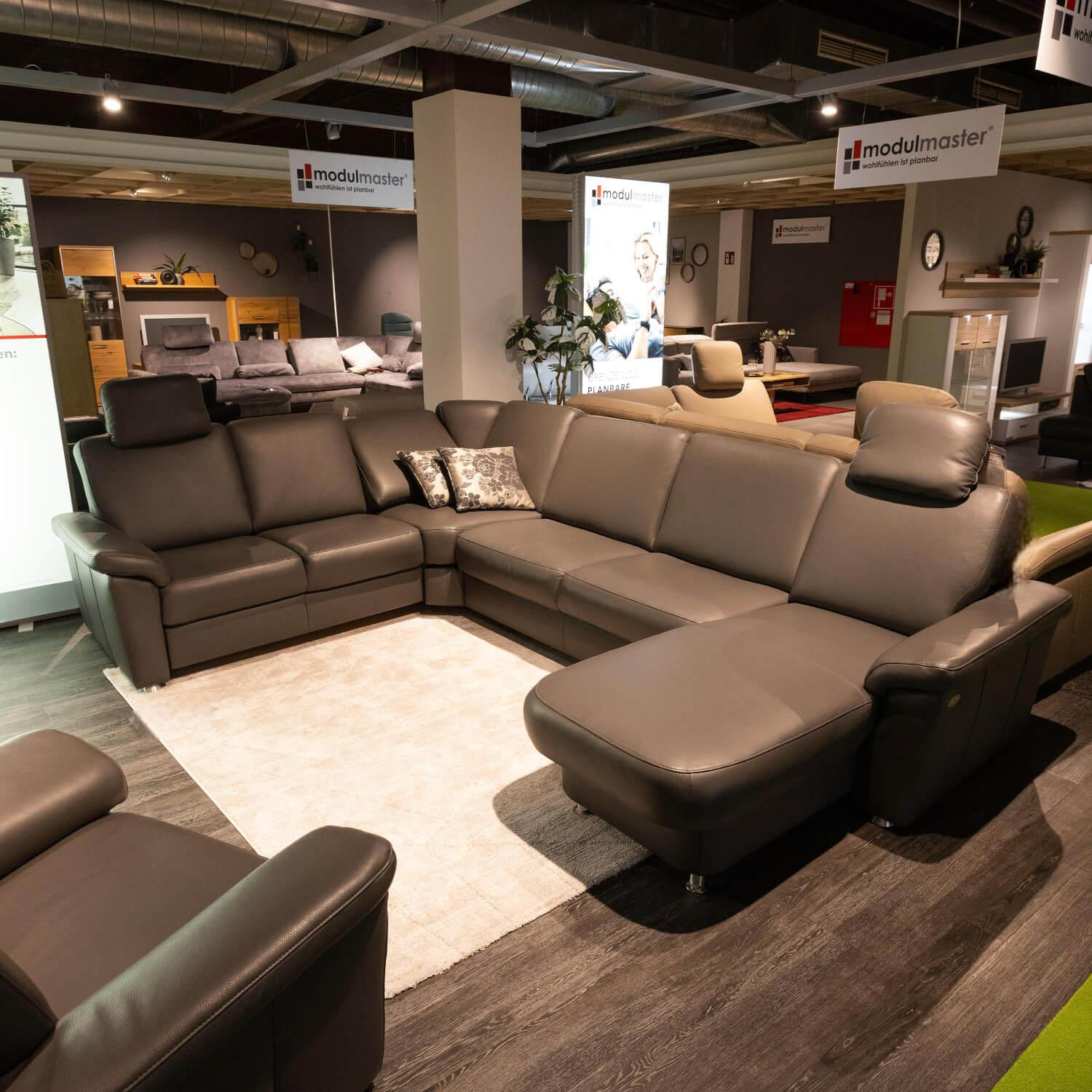 Modulmaster - Wohnlandschaft MM PN1059 Leder BelVita 120 Anthrazit Füße Metall Alufarbig Inklusive Kissen - 5