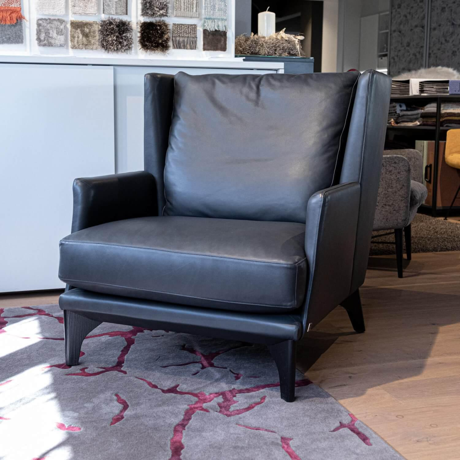 Bielefelder Werkstätten - Sessel Polo Lounge Leder Provence 3 Schiefer Grau Holfüße Dunkel Gebeizt - 4