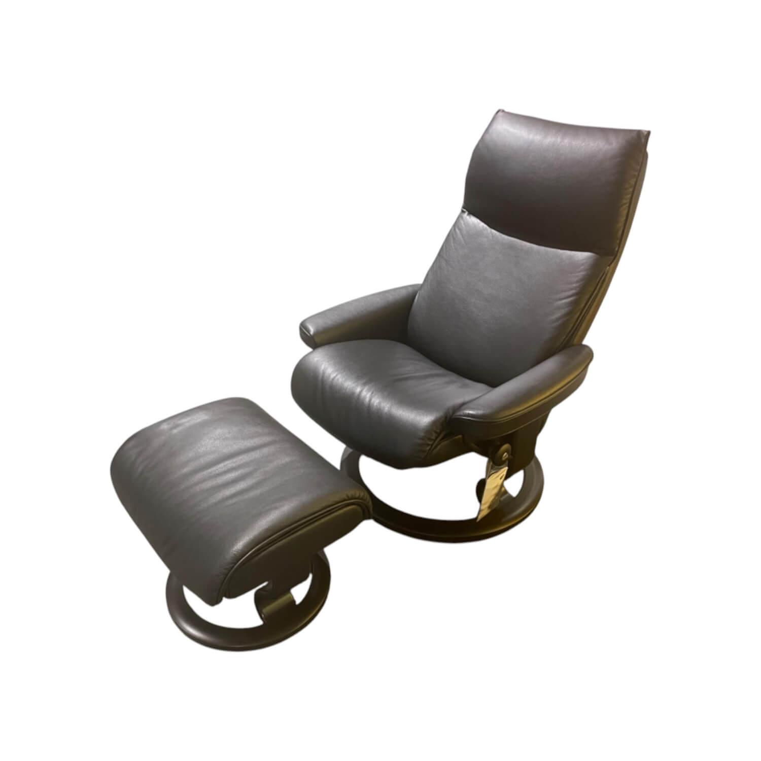 Stressless - Sessel Aura M Leder Cori 19 Black Schwarz Gestell Holz Classic 05 Schwarz Inklusive Hocker - 1