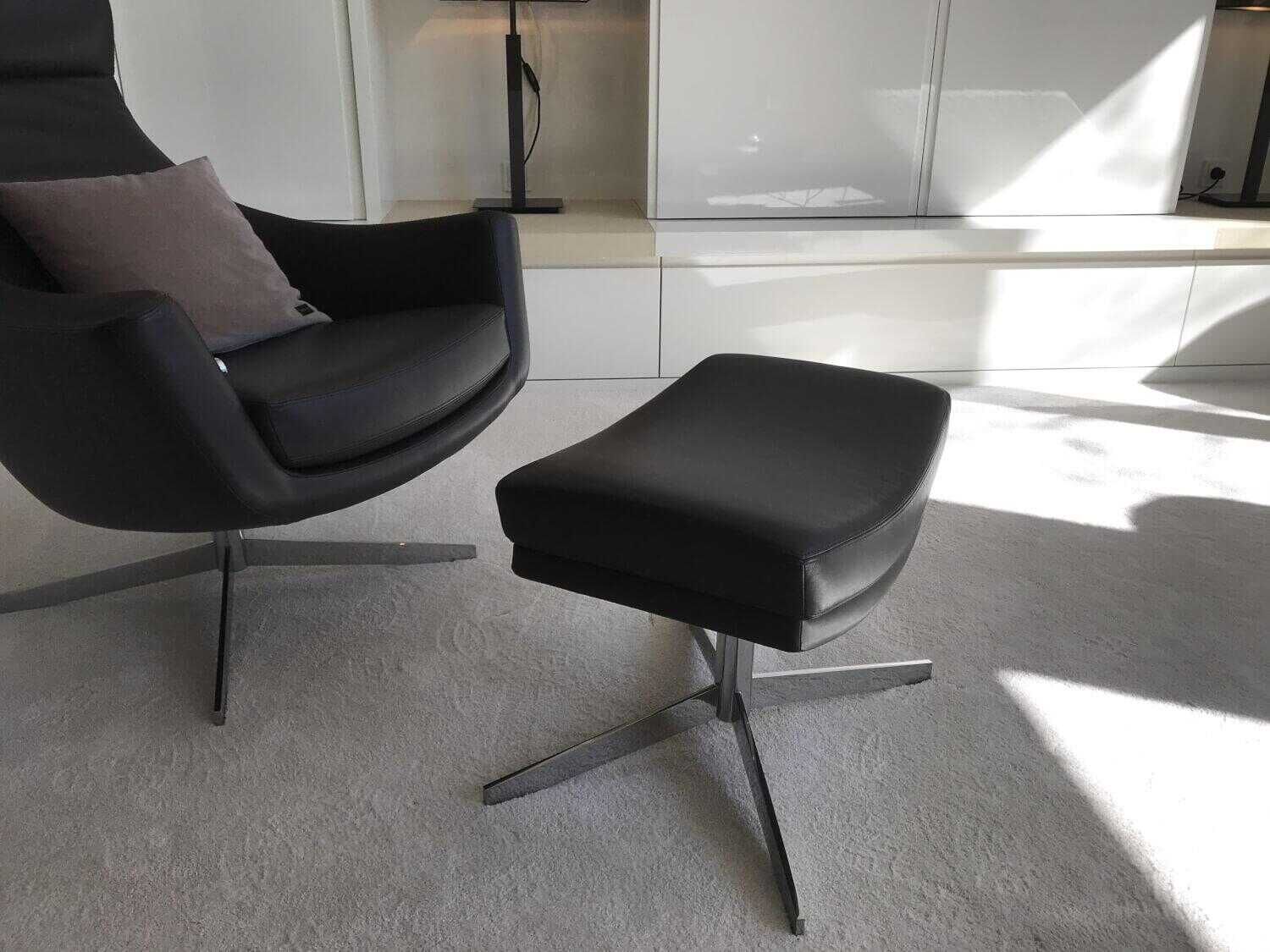 Bielefelder Werkstätten - Sessel Kent Leder 3 Negro Braun Gestell Verchromt mit Hocker - 10