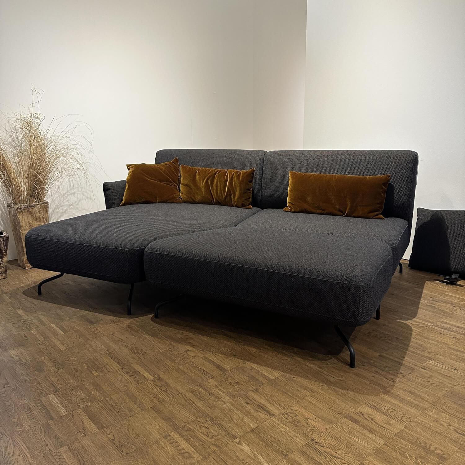 Signet - Ecksofa Taormina Stoff Varese Blau Kupfer Metallfüße Schwarz Mit Hocker Und Liegefunktion - 7